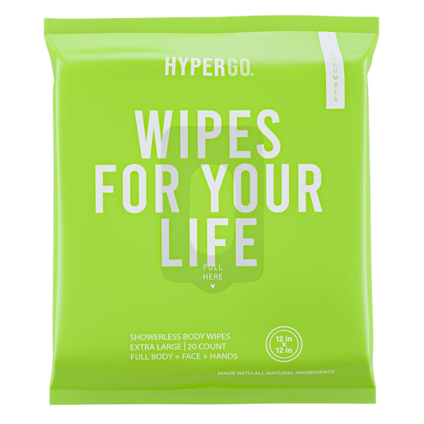 HyperGo Body Wipes - No Rinse Wet Wipes for Adults, All Natural Shower Bathing Wipes, Refreshing Body and Face Cleansing Wipes for Women and Men, 20 Extra Large Disposable Washcloths, 12x12 Cucumber