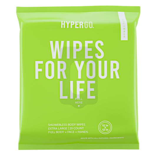 HyperGo Body Wipes - No Rinse Wet Wipes for Adults, All Natural Shower Bathing Wipes, Refreshing Body and Face Cleansing Wipes for Women and Men, 20 Extra Large Disposable Washcloths, 12x12 Cucumber