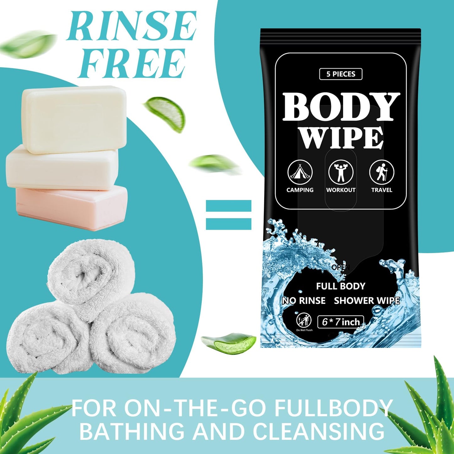 Dimsile 360 Pcs 72 Pack Body Wipes for Adults Bathing Wipes No Rinse Shower Wipes Body Washcloth with Aloe Cleansing Body Wash Cloths Disposable Cleansing Wipes