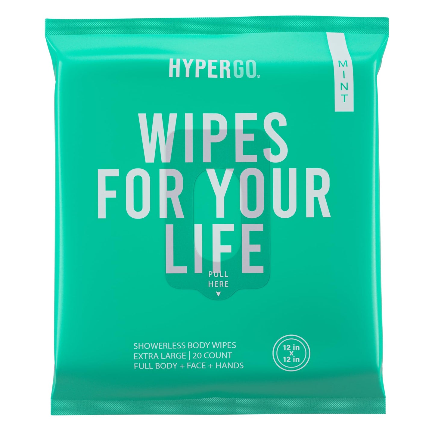 HyperGo Quick Mint Refreshing Body Wipes - Gym, Hiking, Travel, Camping, Post workout Wipes for Cleansing, Biodegradable, All-Natural Ingredients, 12" x 12" - 20 Count Bathing Wipes (1 Pack)