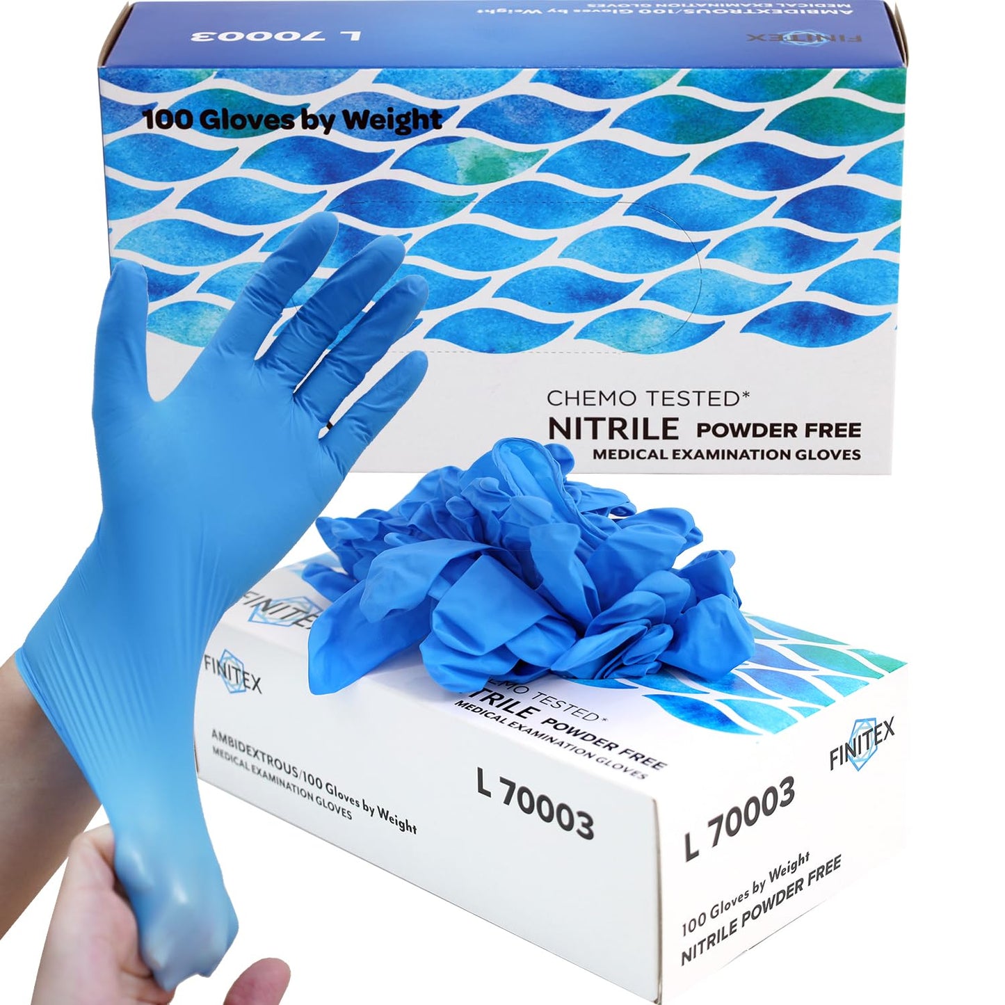 FINITEX Nitrile Disposable Medical Exam Gloves - 4 mil Powder-free Stretch Latex-Free Blue Gloves 100 PCS For Examination Home Cleaning Food Gloves (100, X-Large)