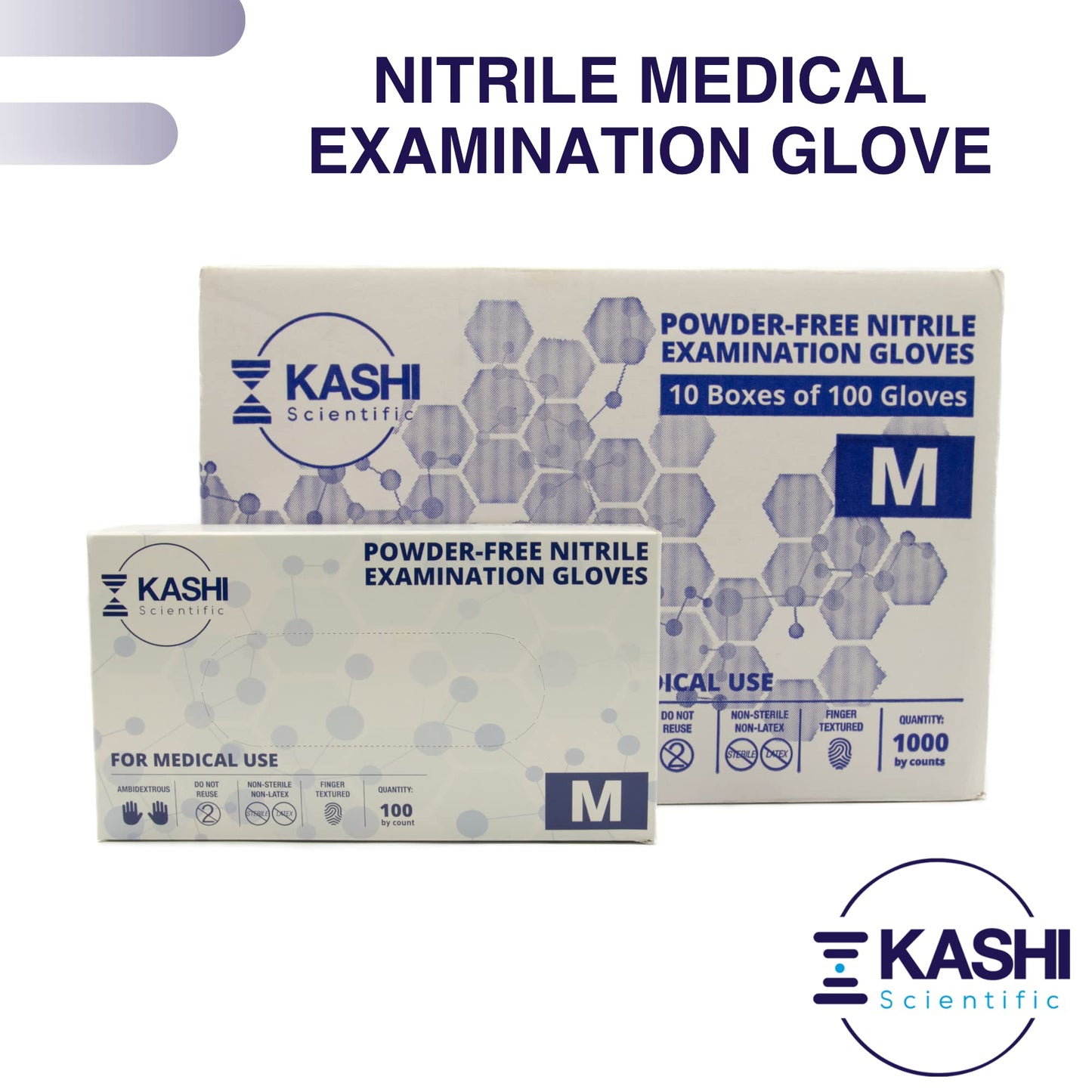 Kashi Scientific Medical Examination Nitrile Gloves - Small - Powder-Free, Latex-Free, Finger Tip Textured Gloves, 4 mil Thick Blue Glove, Patient Safe, Food Safe - Box of 100 Nitrile Exam Gloves