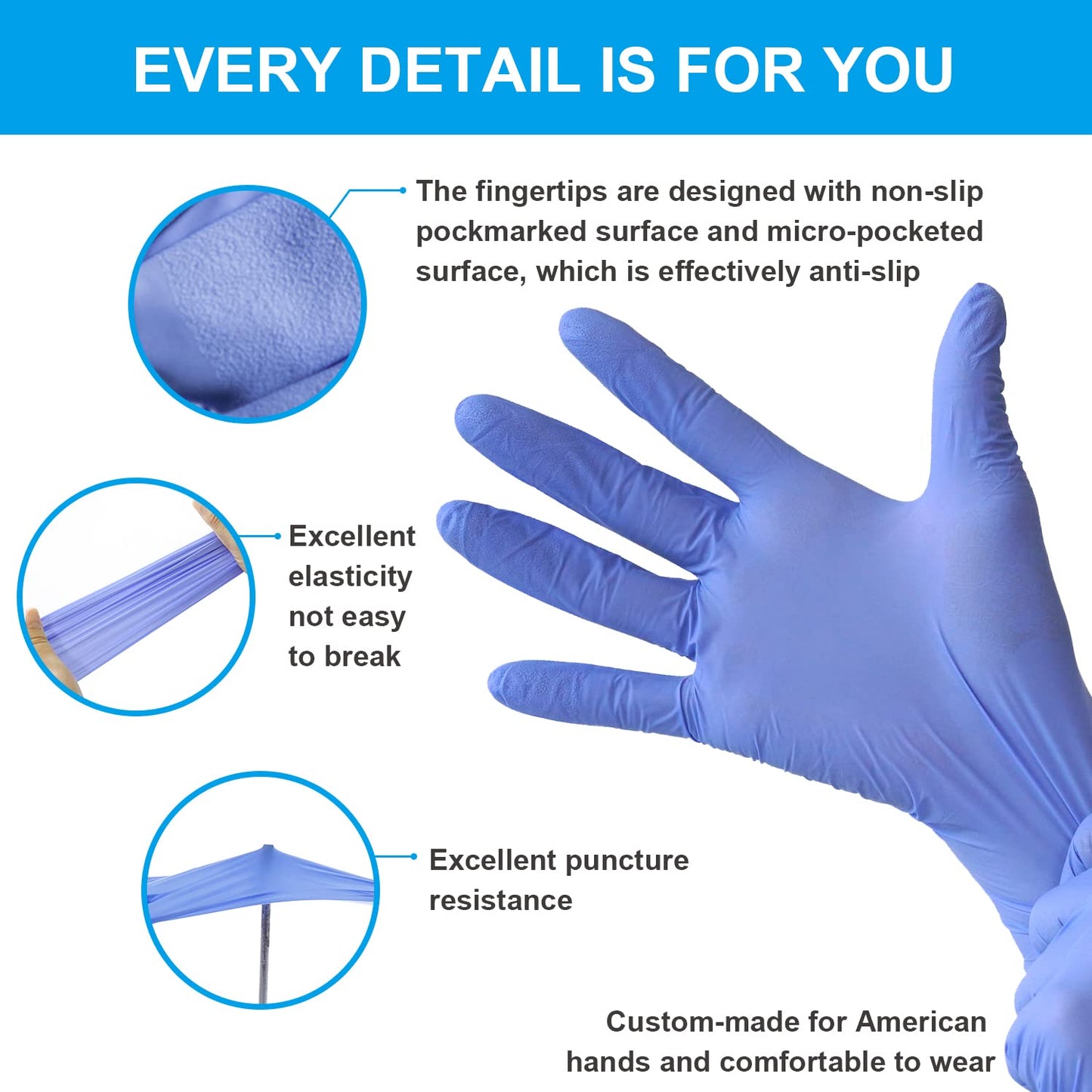 FINITEX Disposable Nitrile Exam Gloves 1000 PCS - 3.2mil Ice Blue Powder-free Latex-Free Gloves Examination Home Cleaning Food Gloves (L)