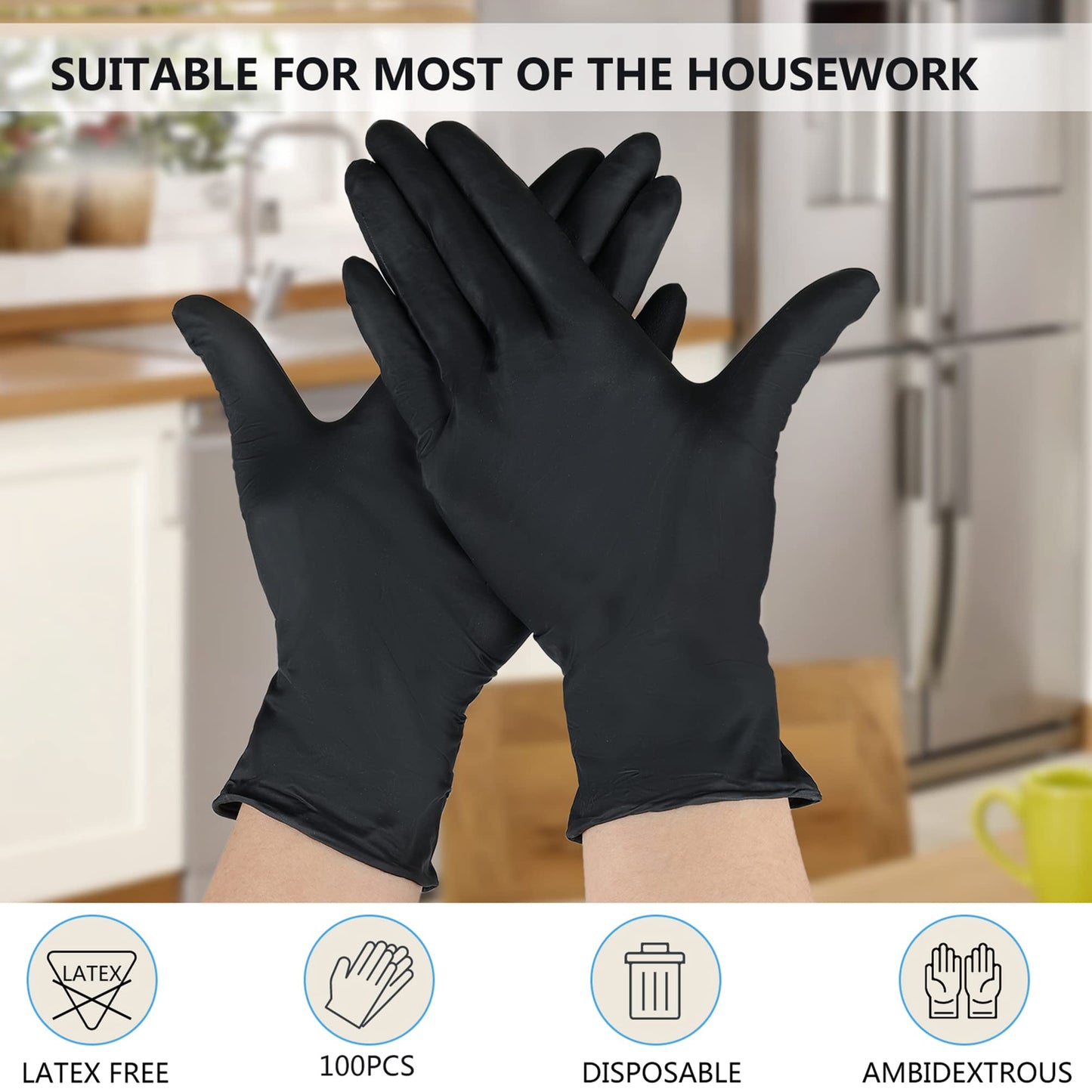 akgk Nitrile Gloves, 100 Pcs Disposable Black Nitrile Gloves 4 Mil Small, Cleaning Gloves for Cooking, Household & More, Powder-Free, Latex-Free