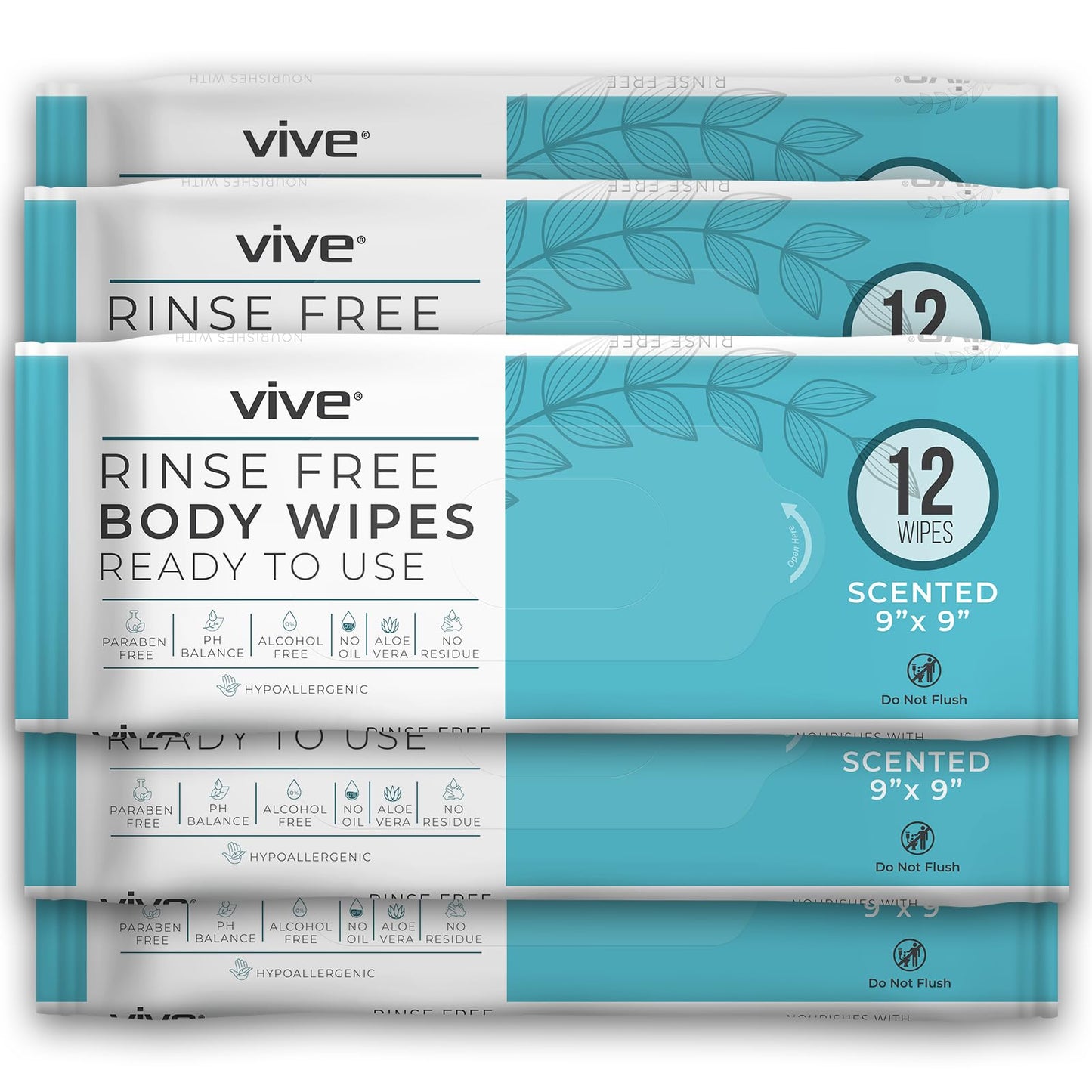 Vive Body Wipes (60 Count) - Adult Wipes for Elderly - Disposable Bath Wipes for Adults Bathing No Rinse - Personal Cleansing Wipes for Bedridden, Injured Adults - Wet Wipes for Women & Men Traveling