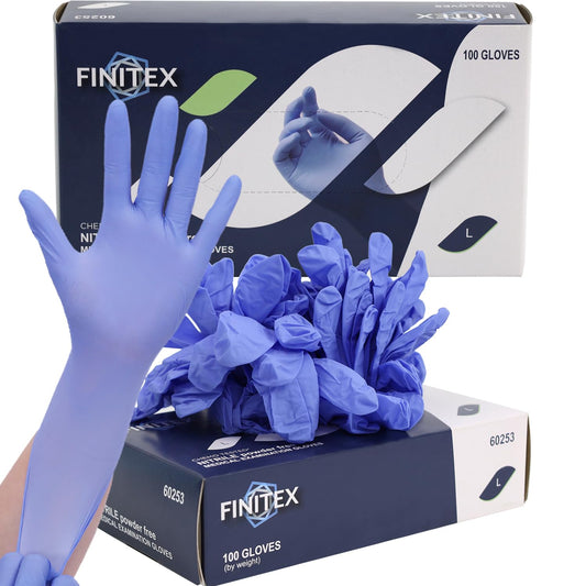 FINITEX Nitrile Disposable Gloves Medical Exam Gloves - 100 PCS Blue Latex-free Examination Chemo Food Gloves (Medium)