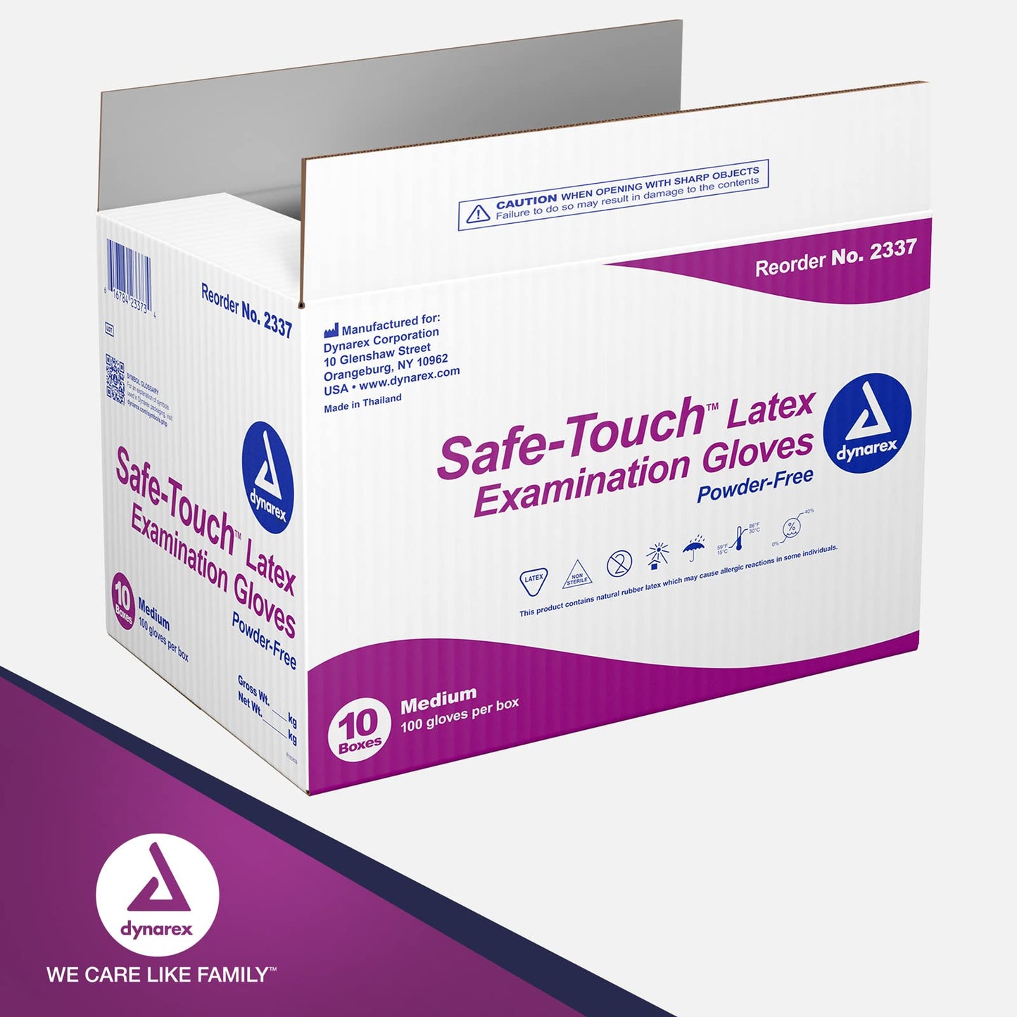 Dynarex Safe-Touch Disposable Latex Exam Gloves, Powder-Free - Healthcare, Corrections/Law Enforcement, Salon/Spa - Bisque, Medium, 1 Case - 10 Boxes of 100 Gloves