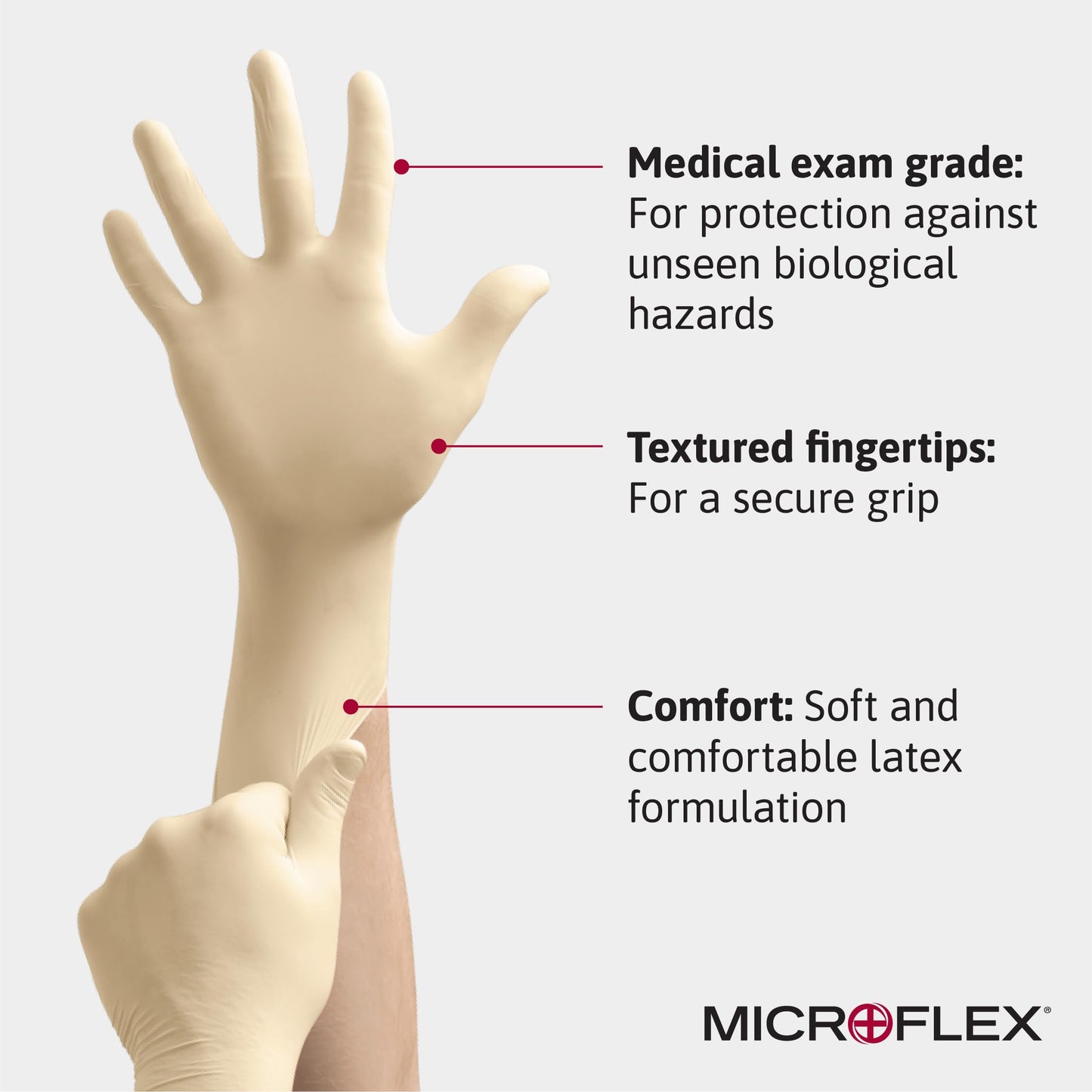 Microflex 10-754 Daily Defense Disposable Latex Gloves for Cleaning, Food Prep, First Aid - Medium, Natural (Box of 100)