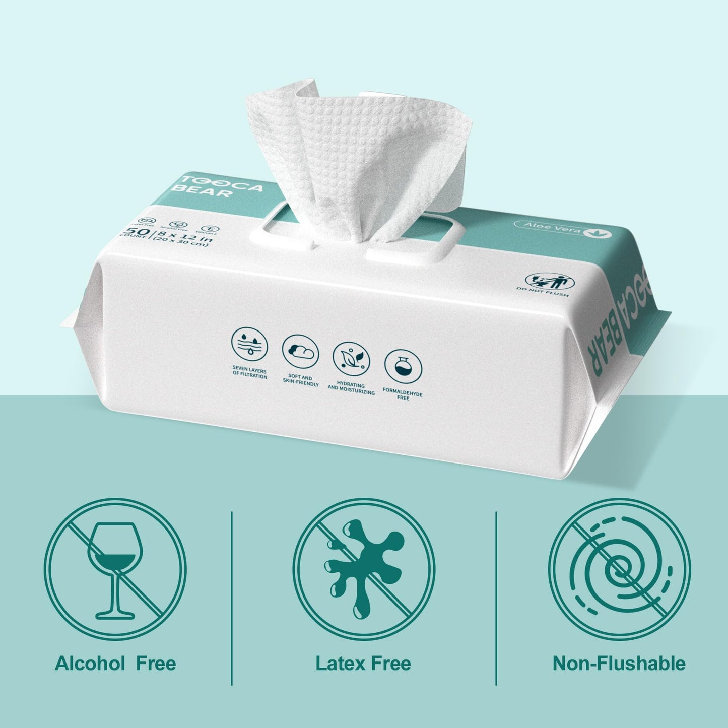 TOOCABEAR Body Cleansin Wipes 8 * 12'' with Aloe, 3 Pack,150 Wipes, Disposable Washcloths Wipes for Adult Bathing No Rinse, Ideal for Incontinence & Elderly and Baby Care Hypoallergenic, Unscented