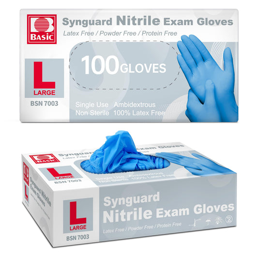 Supmedic Basic Medical Nitrile Exam Gloves, Powder-Free Latex-Free Non-Sterile Food Safe Disposable Glove, Blue 100pcs (Large)