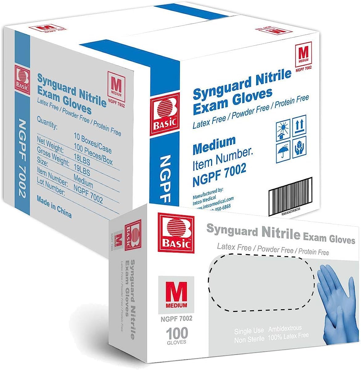 Basic Medical Blue Nitrile Exam Gloves - Latex-Free & Powder-Free - NGPF-7002 (Case of 1,000), Medium