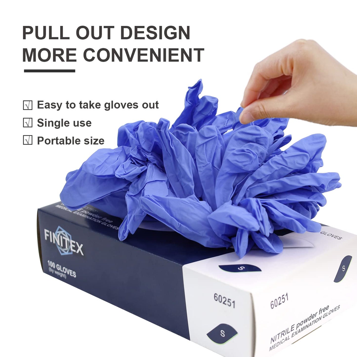 FINITEX Nitrile Disposable Gloves Medical Exam Gloves - 100 PCS Blue Latex-free Examination Chemo Food Gloves (Small)