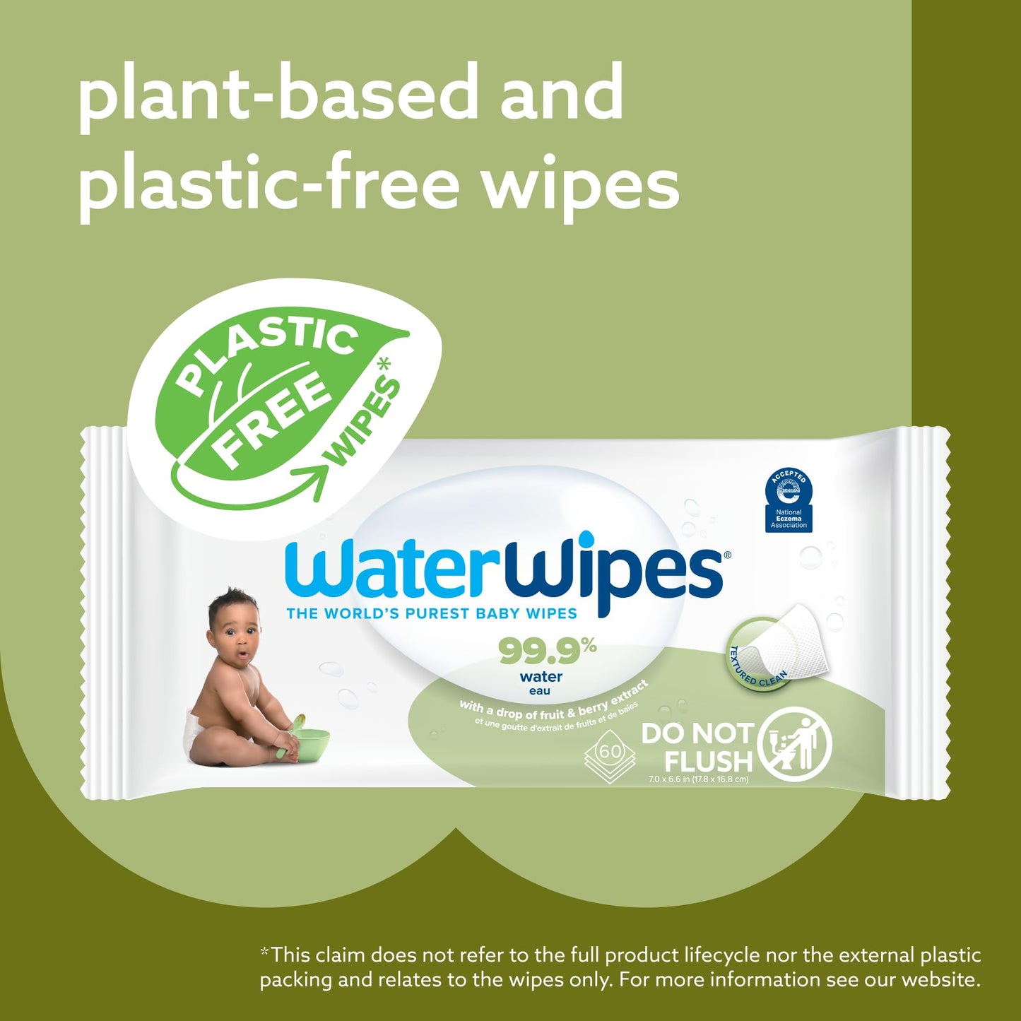 WaterWipes Plastic-Free Textured Clean, Toddler & Baby Wipes, 99.9% Water Based Wipes, Unscented & Hypoallergenic for Sensitive Skin, 60 Count (12 packs), Packaging May Vary