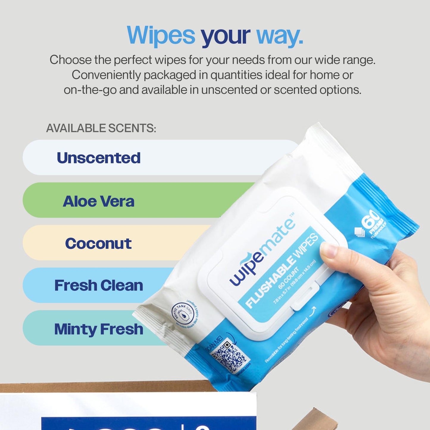 Wipemate 720ct Ultra Flushable Bulk Butt Wipes Soothing Vitamin E & Aloe 99% Water, Fresh Clean Premium Super Soft Hygiene Wipes, Septic & Sewer Safe, 12 Premium Flip-Top Packs, 60 Wipes Per Pack