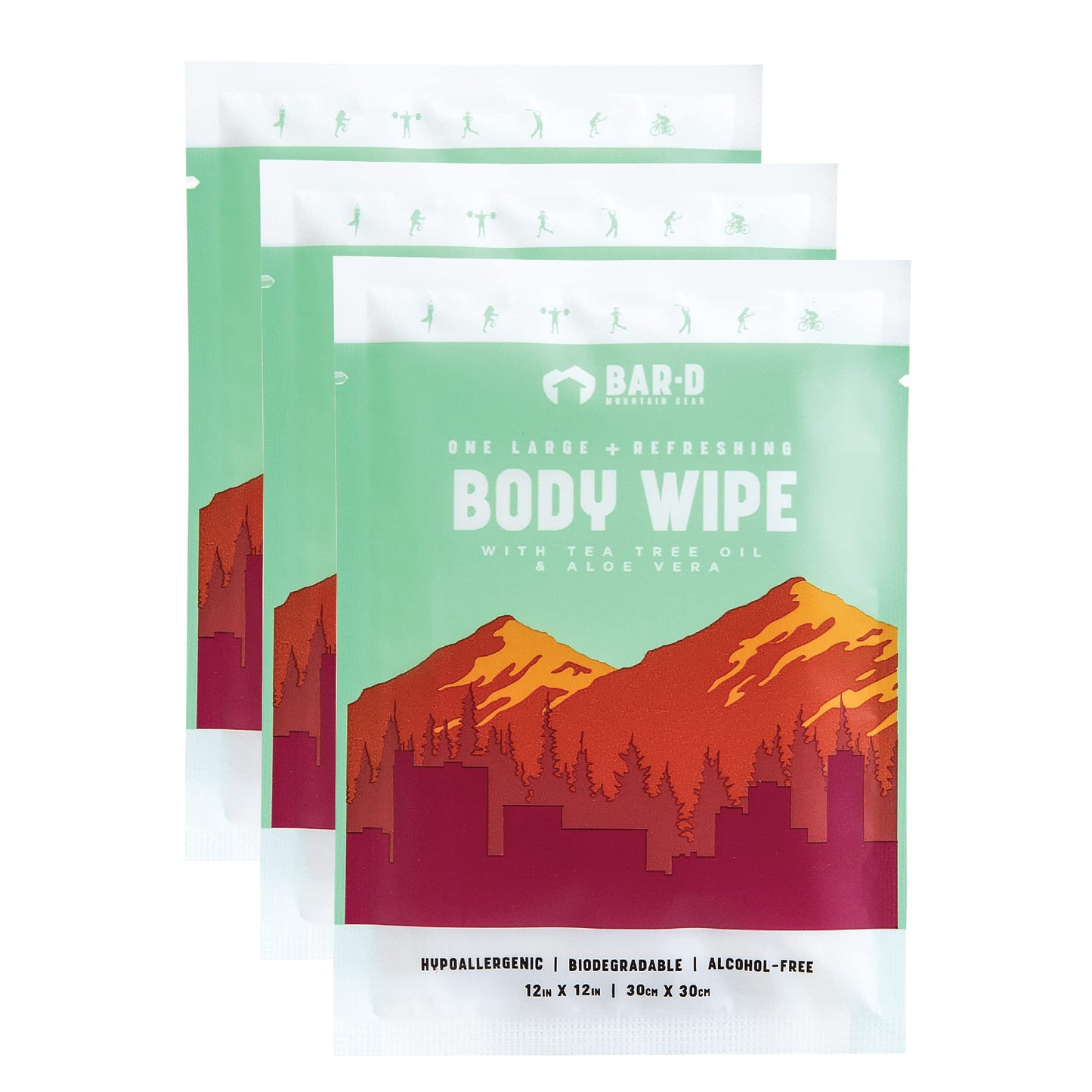 Bar-D Cleansing Face & Body Wipes for Women and Men - Individually Wrapped Biodegradable Shower Wipes with Tea Tree Oil & Aloe Vera (20 Count/Box)