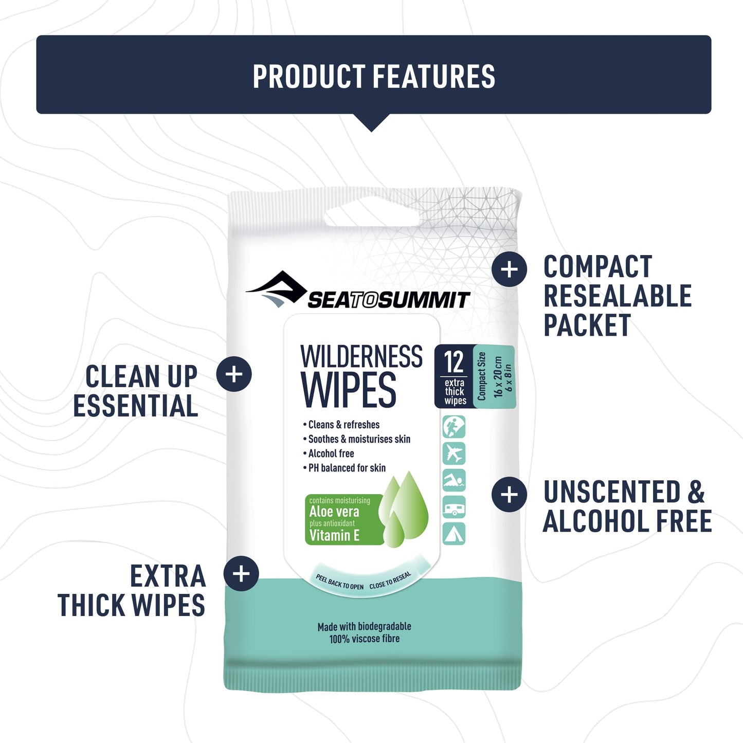 Sea to Summit Wilderness Wipes Rinse-Free Body Wipes, 2-Pack (12 Wipes per Pack)