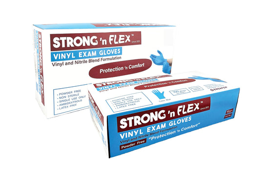 STRONG 'n FLEX Box of XL Vinyl-Nitrile Exam Gloves, 100 ambidextrous gloves