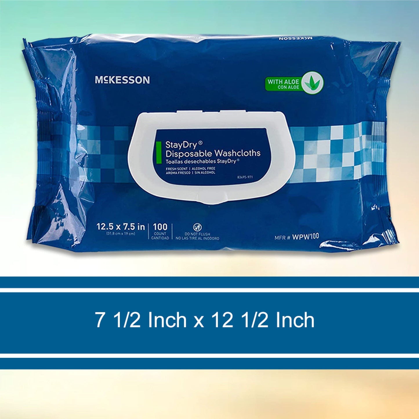 McKesson StayDry Disposable Wipe - Large Adult Body and Incontinence Washcloths with Aloe and Vitamin E, Alcohol-Free, 100 Wipes Per Pack