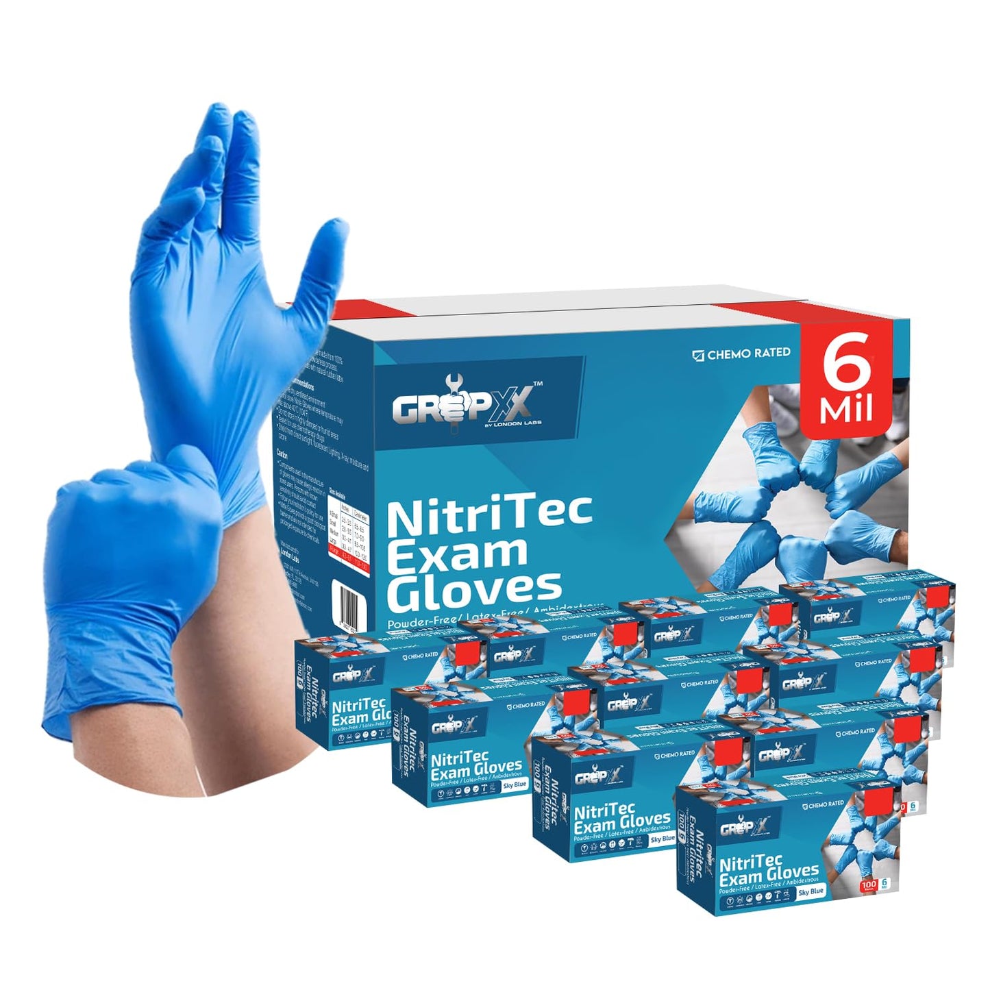 London Labs Nitritec Exam Gloves 6 Mil Disposable Latex Free & Powder Free (Large, 1000 Count)