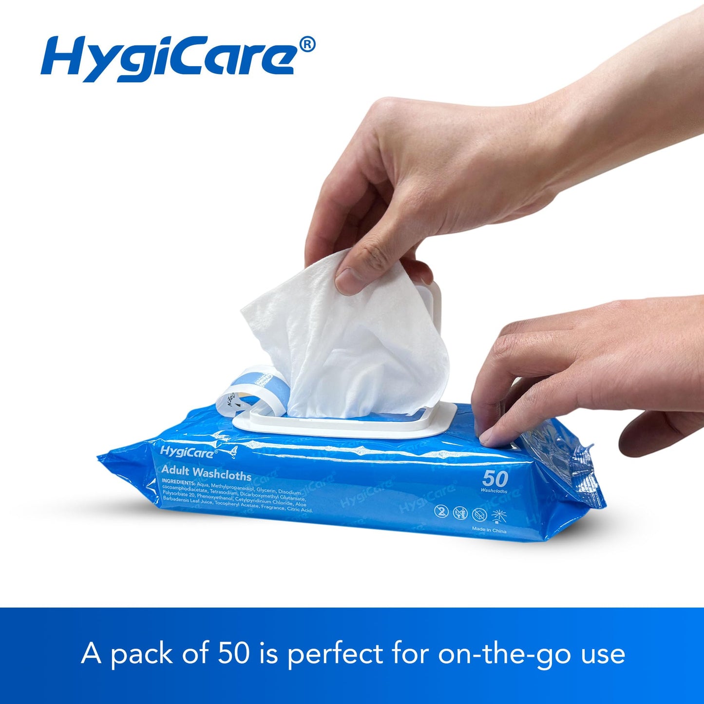 HygiCare Adult Washcloths Body Wipes 250 Count Fresh Scent 12"x8" Strong Perfect for Incontinence Cleansing, Clinic, Nursing Home, Hospital, Camping, Gym, Travel, After-work Clean Up