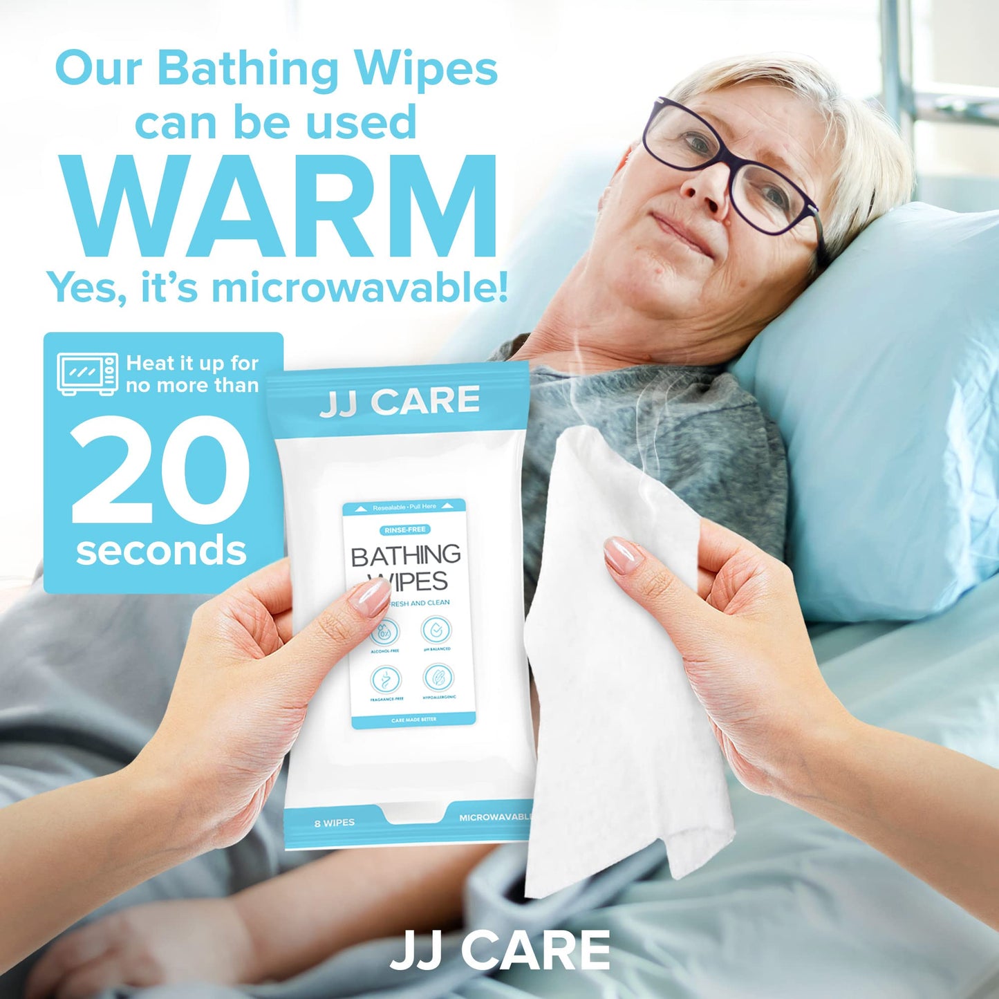 JJ CARE Bathing Wipes - 10 Packs Shower Wipes For Adults No Rinse, 80 Count Body Wipes for Adults Bathing, Waterless Body Wash, Adult Wipes for Elderly