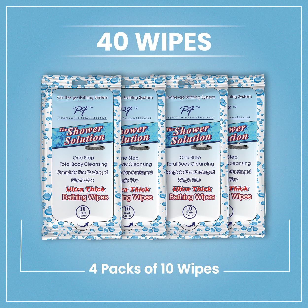 Premium Formulations Shower Solutions - Adult Bathing Wipes, Extra Large and Extra Thick (40 wipes (4 Pack))