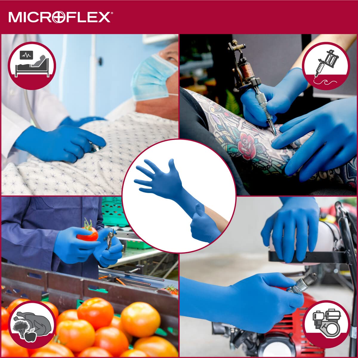 Microflex SafeGrip SG-375 Extra Thick Disposable Latex Gloves for Life Sciences, Automotive w/ Textured Fingertips - Small, Blue (Box of 50)