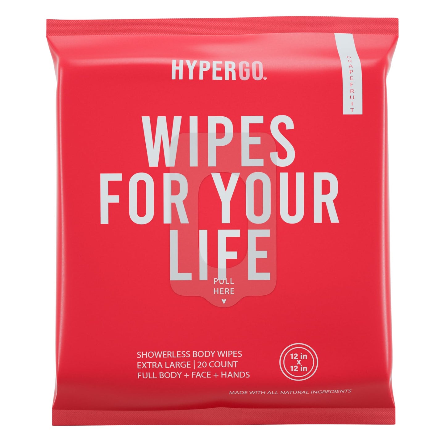 HyperGo Body Wipes - No Rinse Wet Wipes for Adults, All Natural Shower Bathing Wipes, Refreshing Body and Face Cleansing Wipes for Women and Men, 20 Extra Large Disposable Washcloths, 12x12 Grapefruit