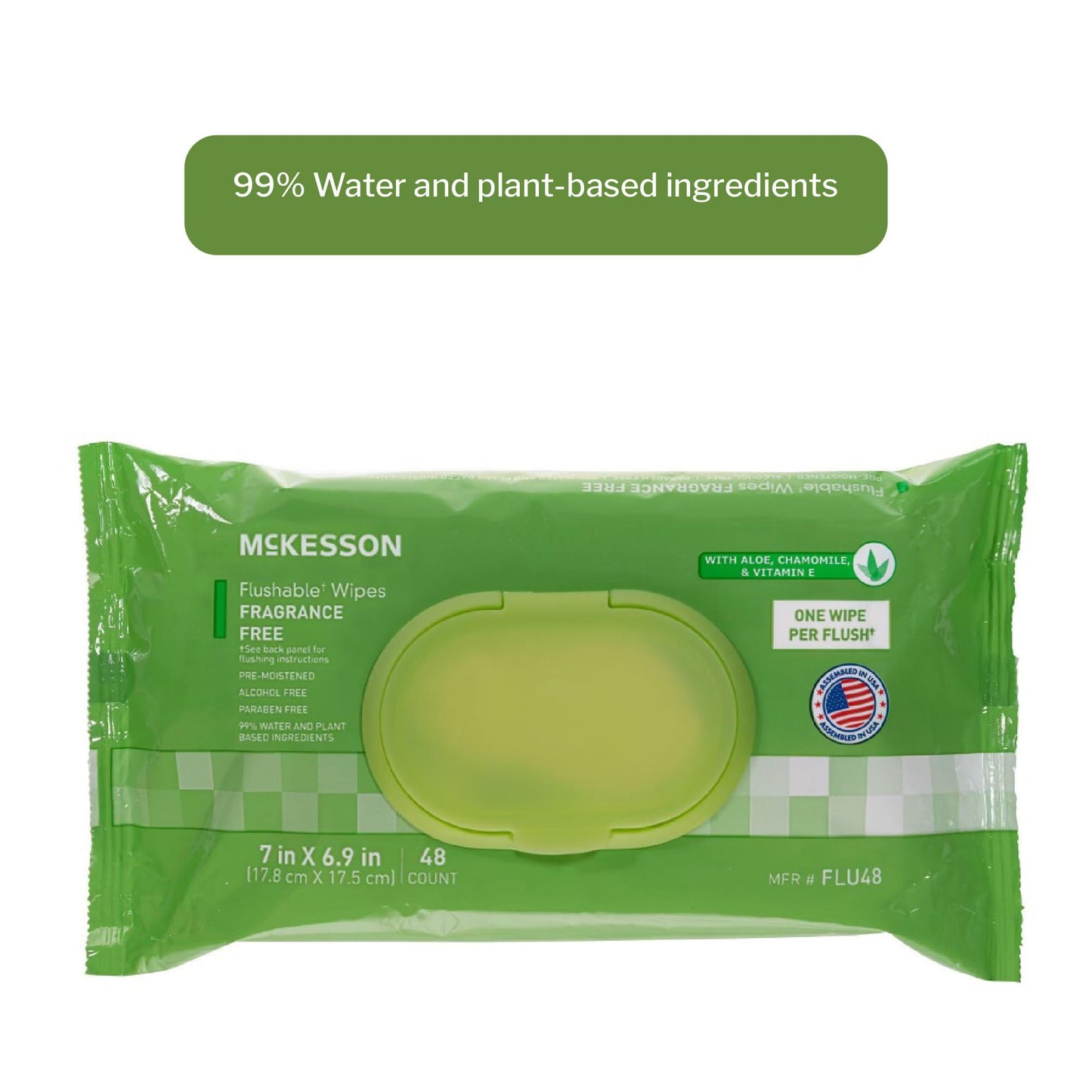 McKesson Flushable* Wet Wipes - Aloe & Vitamin E Formula, Gentle on Skin, Plant-Based Adult Cleansing Wipes - Unscented, 48 Wet Wipes per Pack, 48 Wipes, 1 Pack