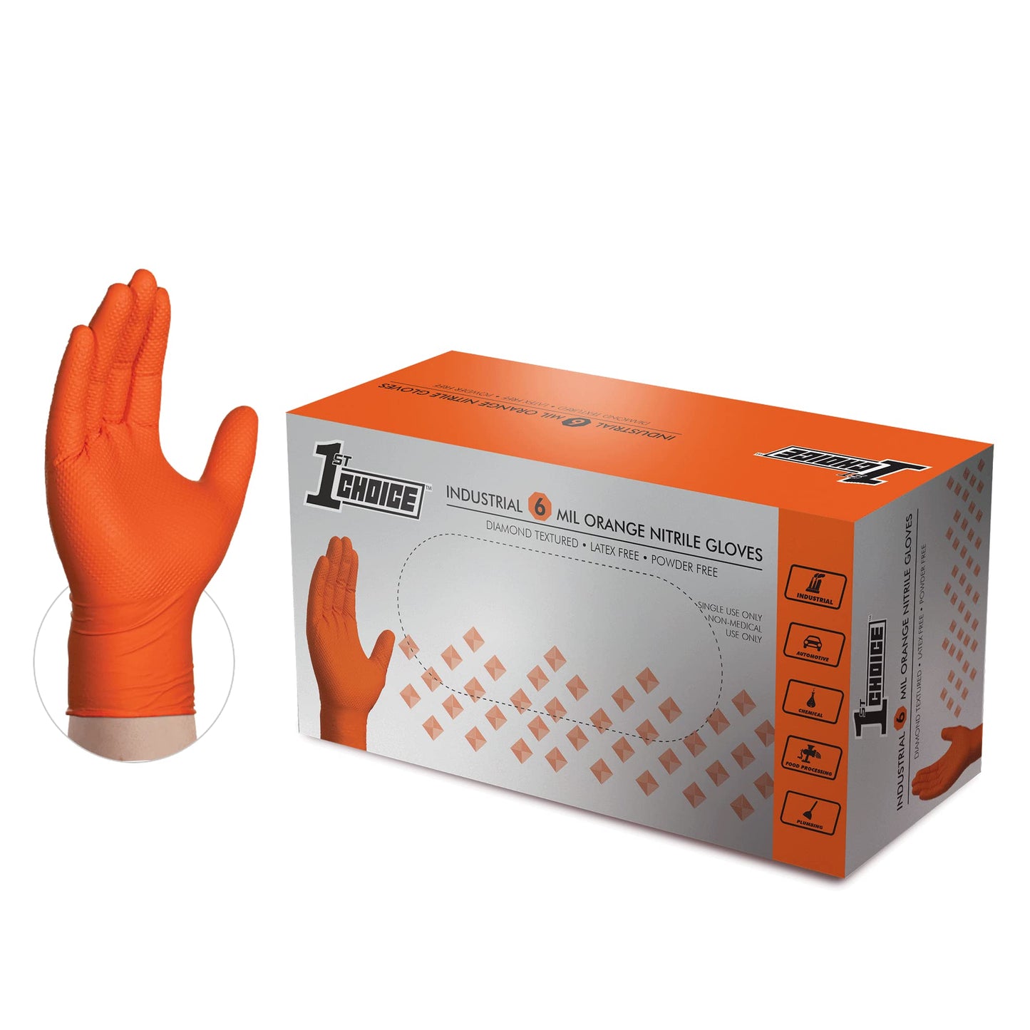 1st Choice 6 mil Mechanic Gloves, Nitrile Gloves Disposable Latex Free - Large Box of 100 Orange Nitrile Disposable Gloves