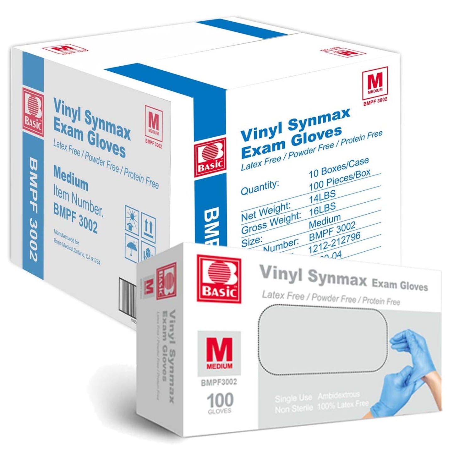 Jointown Basic Medical Synmax Vinyl Exam Gloves - Latex-Free & Powder-Free - Medium, BMPF-3002(Case of 1,000)