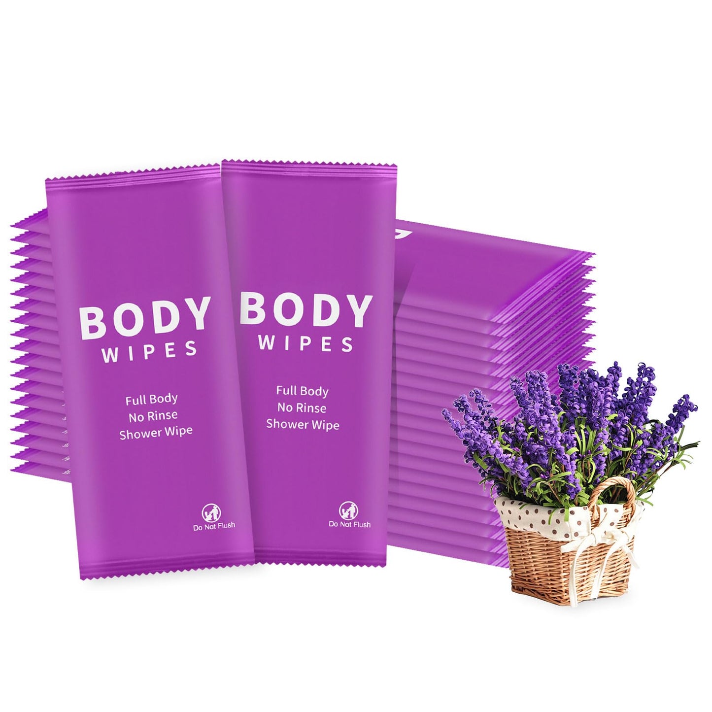 Individually Wrapped Body Wipes Bulk Bath Wipes, Women Men Large Adult Disposable Body Shower Wipes No Rinse-Free Bathing Cloths Wipes for Outdoors Sports After Gym Camping Travel (Purple 50 Pack)