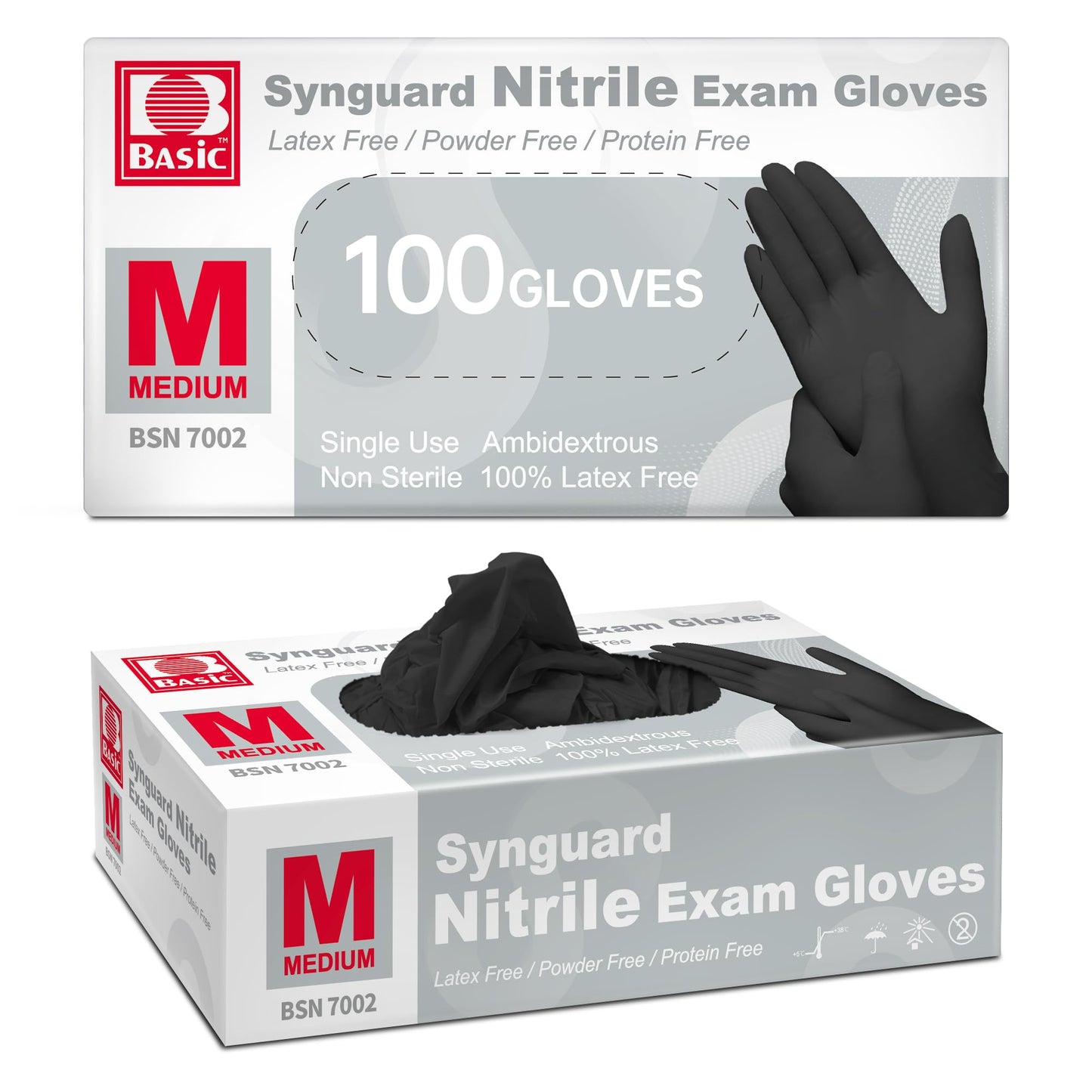 Supmedic Basic Medical Nitrile Exam Gloves, Powder-Free Latex-Free Non-Sterile Food Safe Cleaning Disposable Glove, Black 100Pcs (Medium)