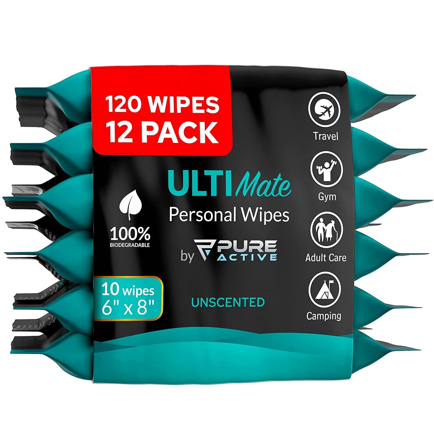 Ultimate Shower Travel Body and Face Wipes 120 Wipes 6''x8'', Biodegradable Personal Hygiene Body Cleansing Wipes for Men for After Gym Travel Camping Adult Bathing Wipes,Unscented