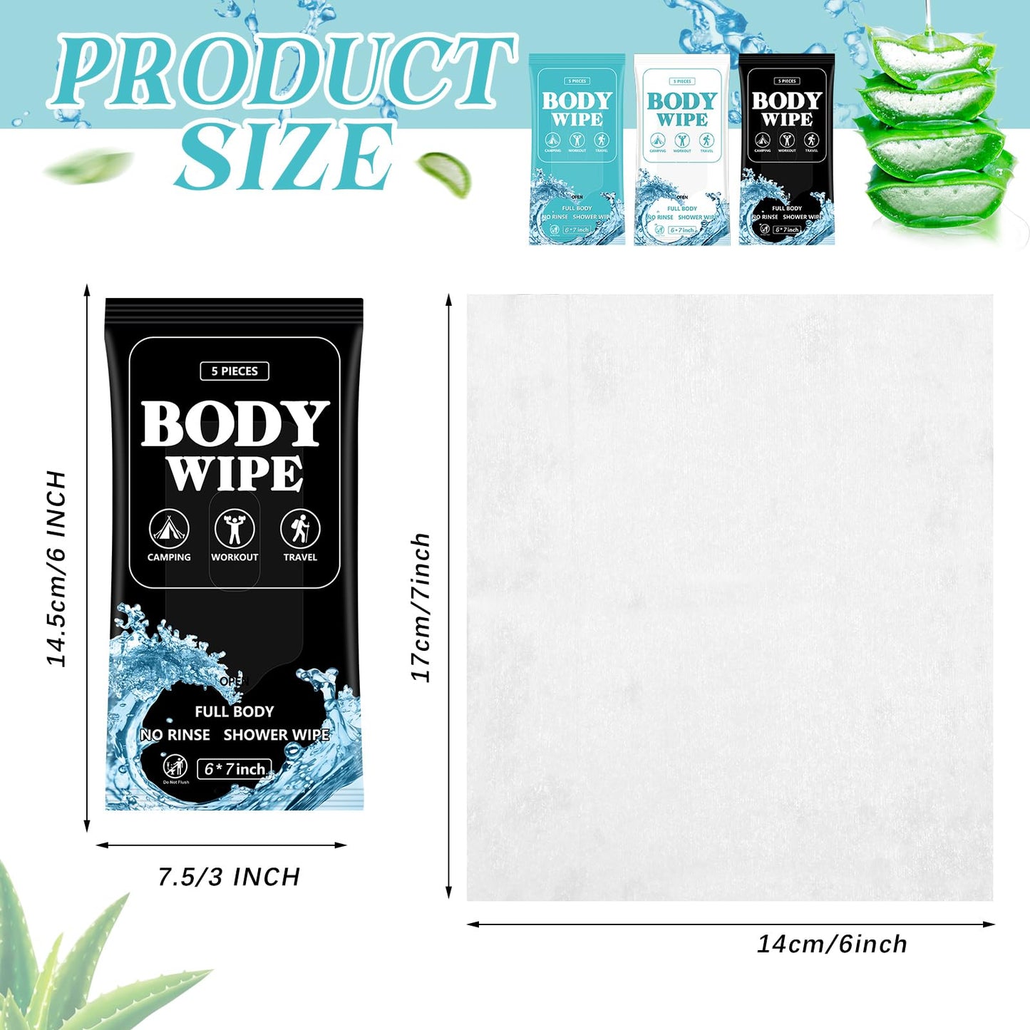 Dimsile 360 Pcs 72 Pack Body Wipes for Adults Bathing Wipes No Rinse Shower Wipes Body Washcloth with Aloe Cleansing Body Wash Cloths Disposable Cleansing Wipes