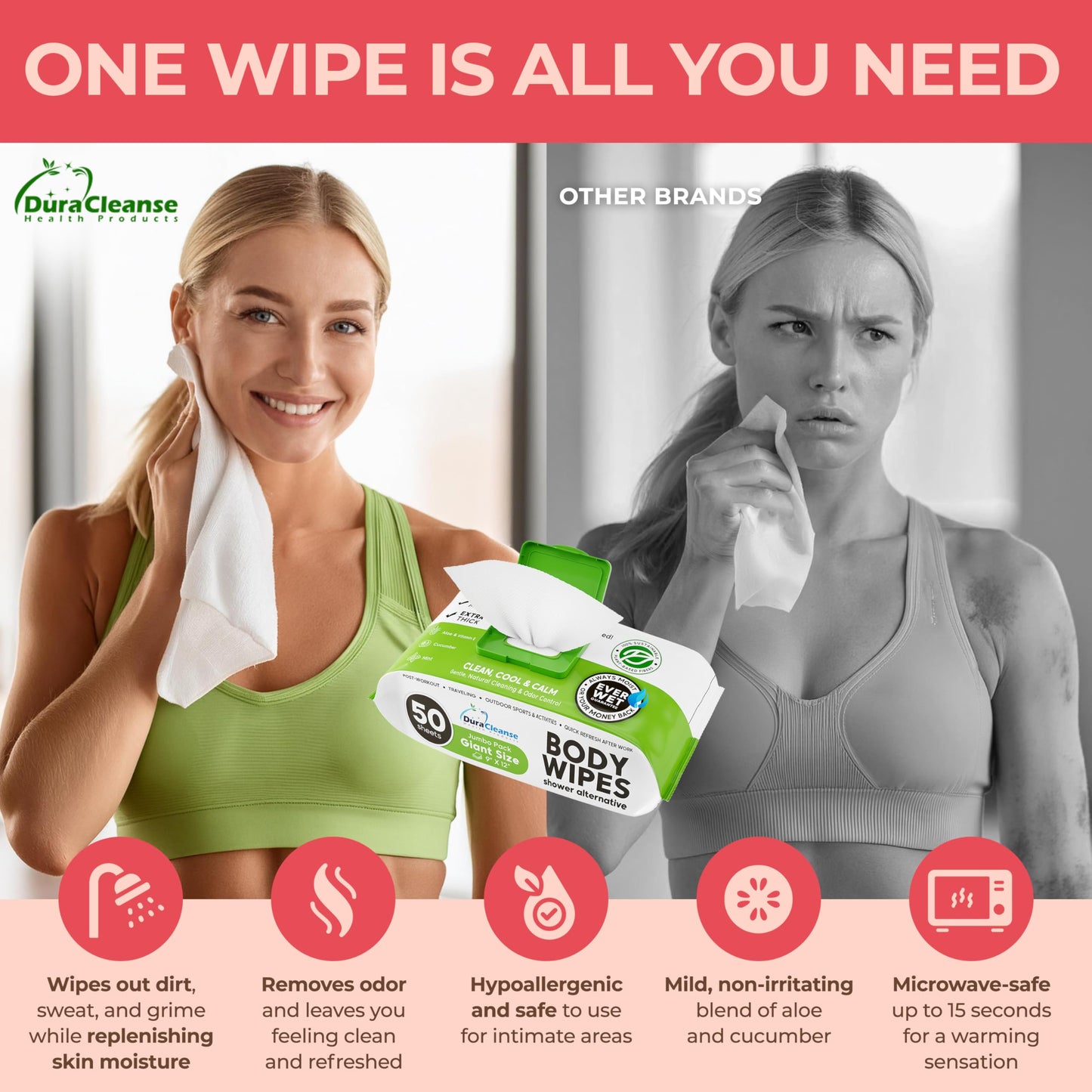 Body Wipes for Women, Extra Moist No Rinse Cleanning Bathing Wipes (2pk), 100 XL Shower Wipes + 8 Deodorizing Bath Wipes - 9"x12" Travel Size Essentials, Toiletries for Women Hygiene, After Gym Wipes