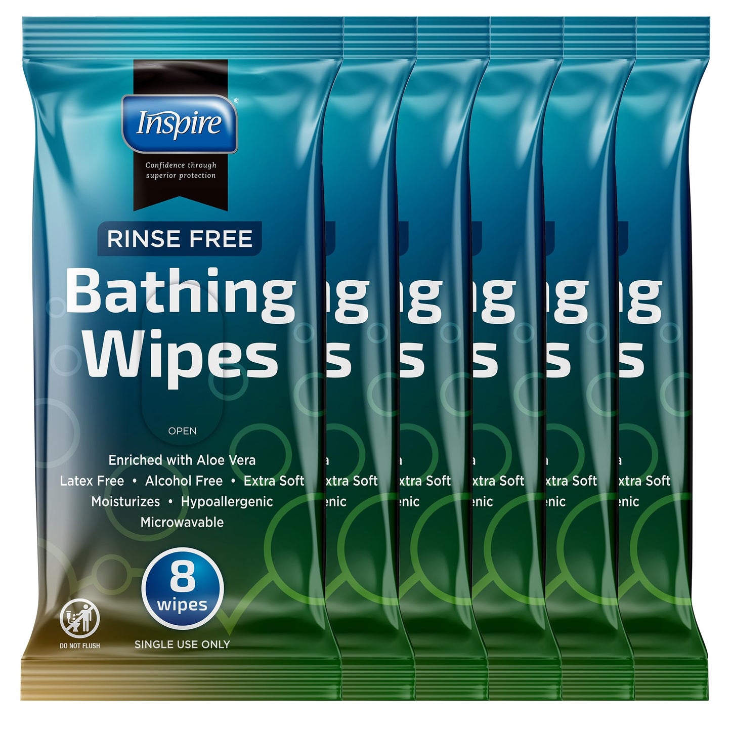 Inspire Rinse Free Body Wash Wipes | Bathing Wipes, Shower Wipes | Extra Large Adult Wipes With Aloe | Cleansing Adult Wipes | Body Wipes For Women And Men | Disposable Washcloths For Adults Bathing