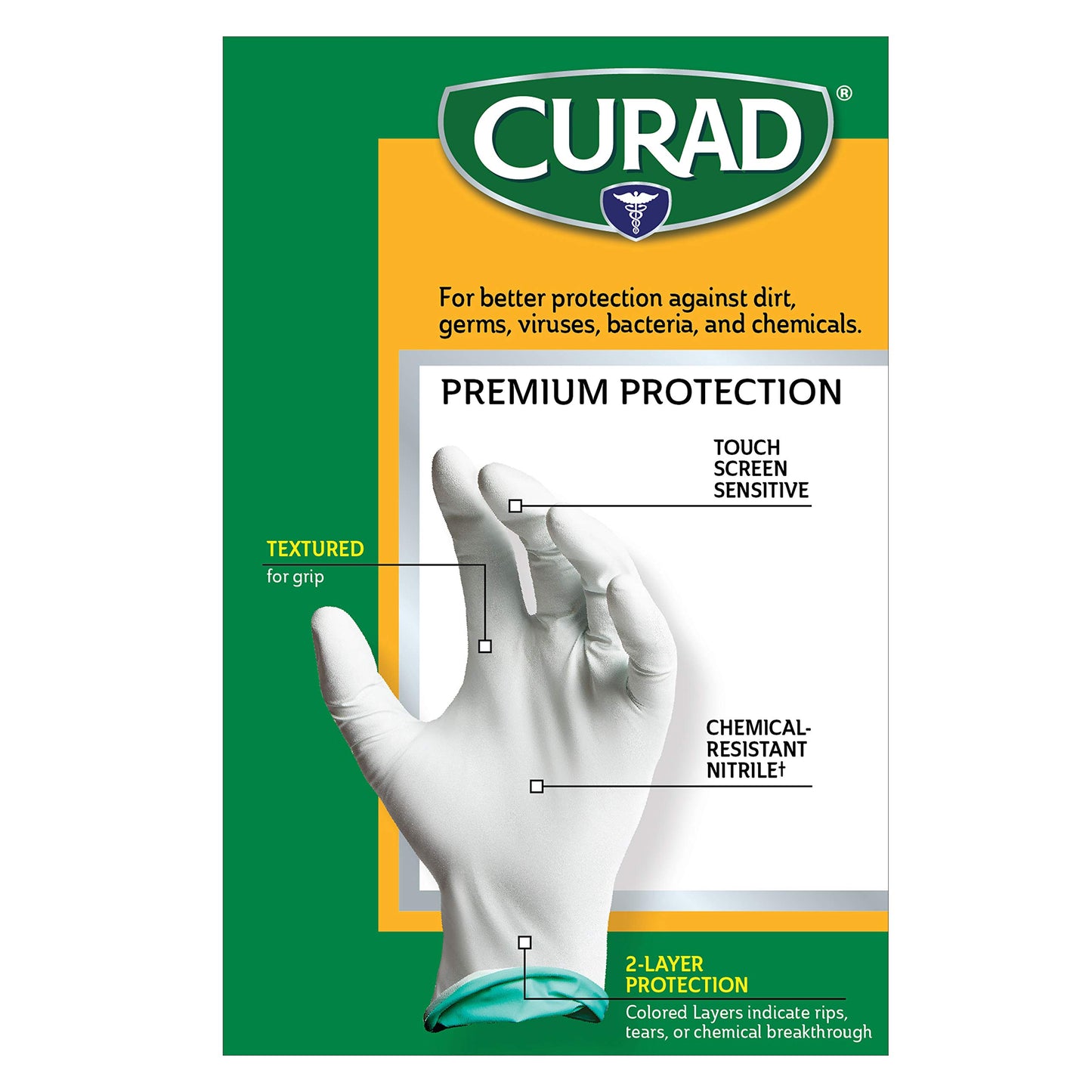 Medline CURAD Shield Nitrile Exam Gloves, Disposable Gloves are Tear Resistant, One Size Fits Most (50 Count), Can be used as medical gloves, cleaning gloves, or for home improvement tasks