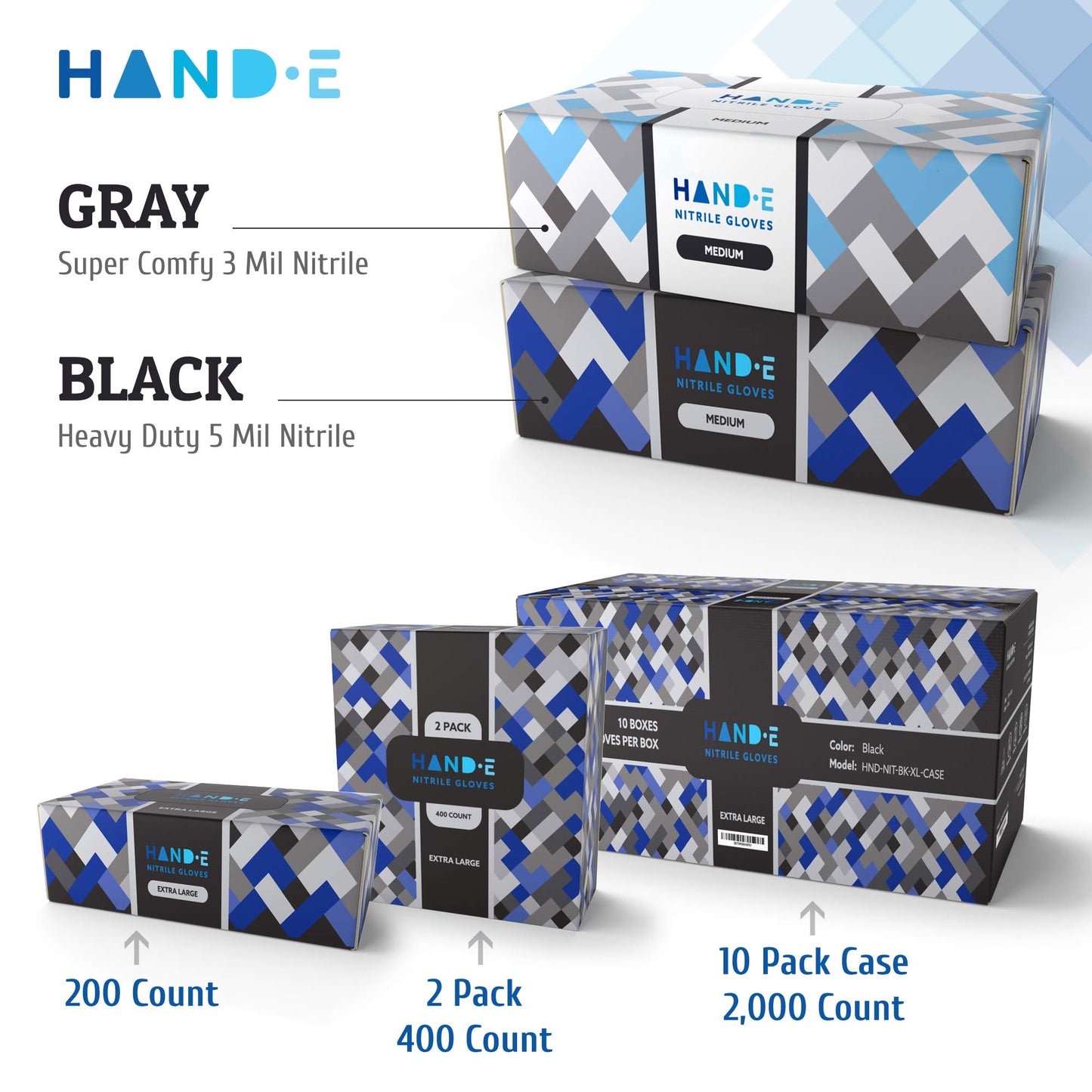 Hand-E Touch Black Nitrile Medical Gloves Disposable [Extra Thick 5 Mil] X Large - 100 Count - Surgical Gloves Latex Free, Powder Free Medical Exam Gloves