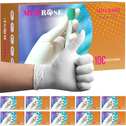 MedRose Small Latex Gloves - 1000 Count Rubber Gloves - Disposable Gloves Powder Free, Waterproof, White