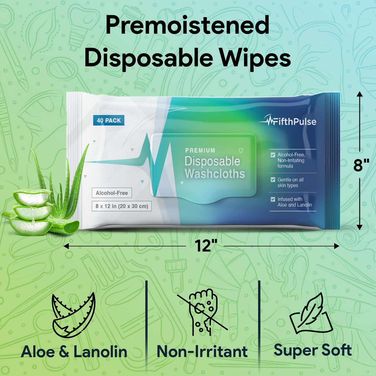 Disposable Body Wipes For Adults (1 Pack of 40) - Premoistened Body Wipes For Adult Bathing Infused With Aloe and Lanolin - Alcohol-Free Adult Wipes For The Elderly Extra Large - 8" x 12" Washcloths