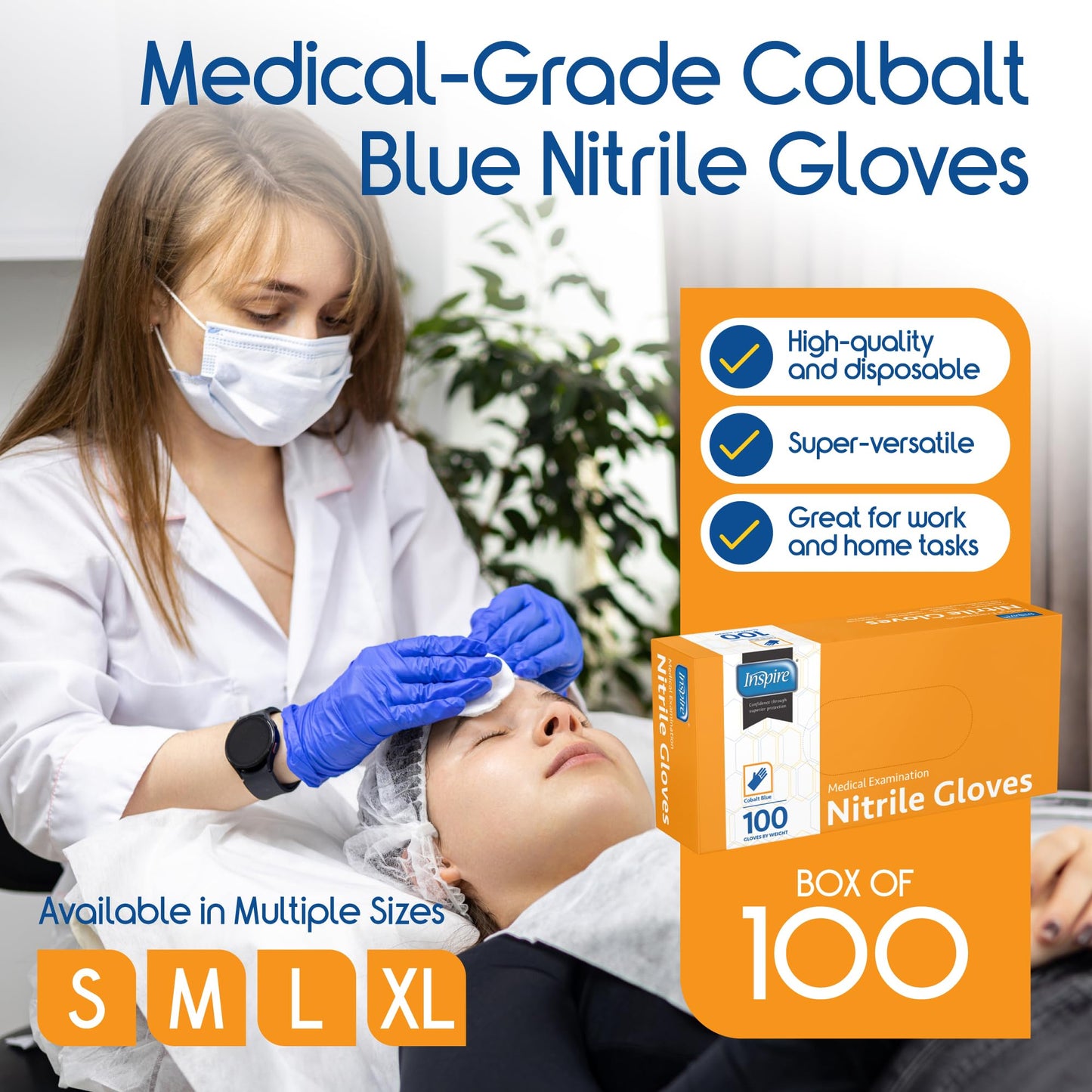 Inspire Nitrile Gloves | THE ORIGINAL Quality Stretch Nitrile Exam Cobalt Blue | Disposable Safety Gloves | 4.5 Gloves