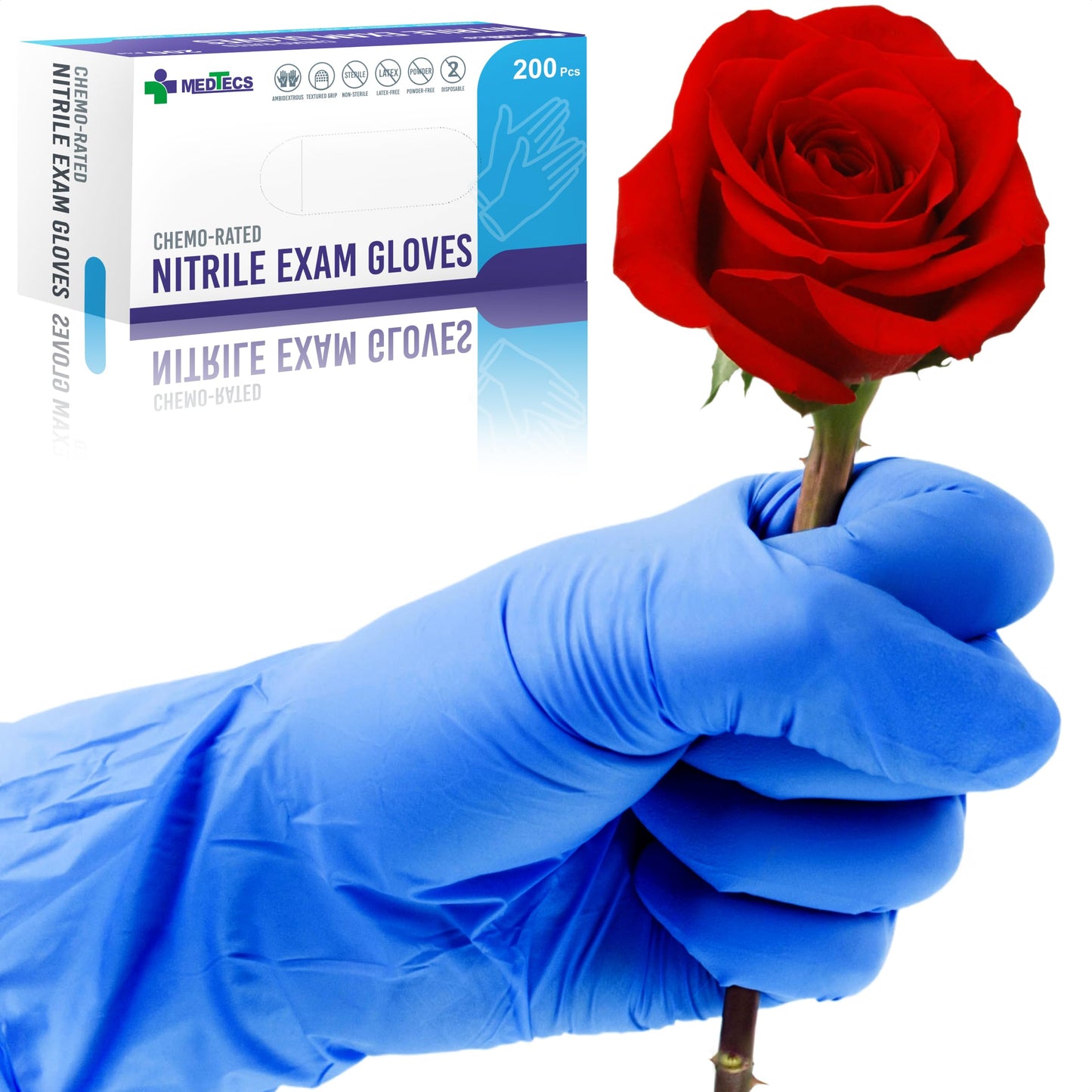 Medtecs Nitrile Gloves Disposable - 200/2,000 PC, All Size & Color Available - Latex-Free with Chemo-Rated Protection & Breathable Design - 4 Mil Thickness, Ambidextrous, Powder-Free - 200PC