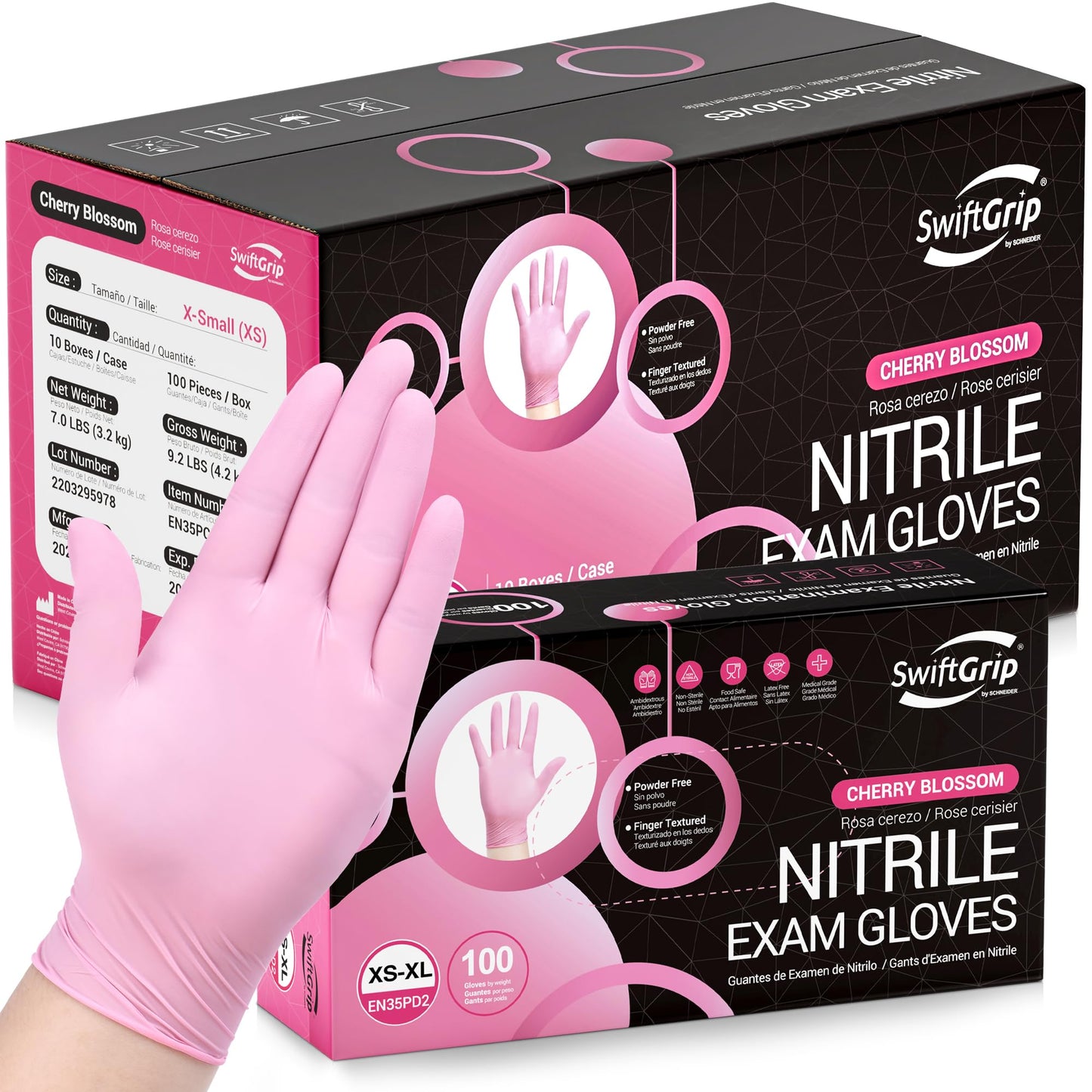 SwiftGrip Nitrile Disposable Gloves, 3-mil, Medical exam Gloves Disposable Latex Free, Gloves for Cleaning & Esthetician, Pink Rubber Gloves, Pink Cleaning Gloves, Powder-Free, 1000-ct Case (Large)