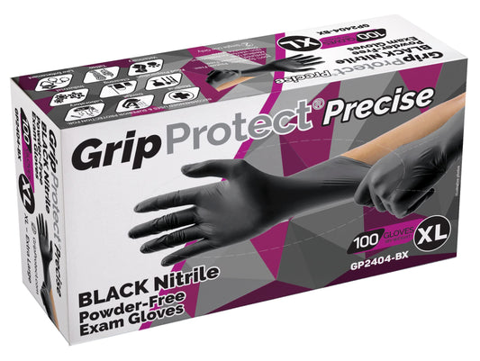 GripProtect® Precise Black Nitrile Exam Gloves | 4 Mil | Chemo-Rated | Food, Home, Hospital, Law Enforcement, Tattoo | (X-Large, 100)