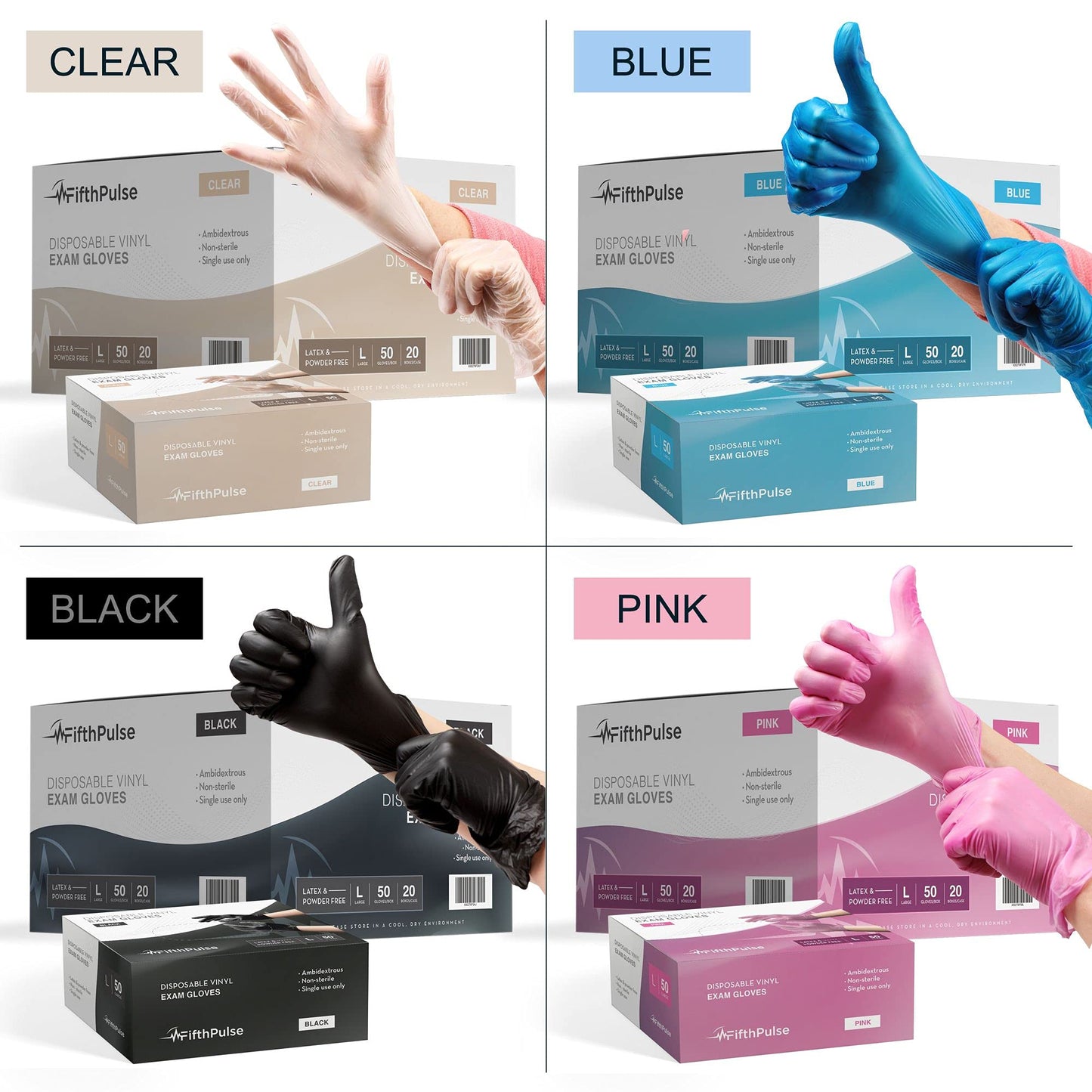 FifthPulse Clear Vinyl Disposable Gloves Medium 50 Pack - Latex Free, Powder Free Medical Exam Gloves - Surgical, Home, Cleaning, and Food Gloves - 3 Mil Thickness