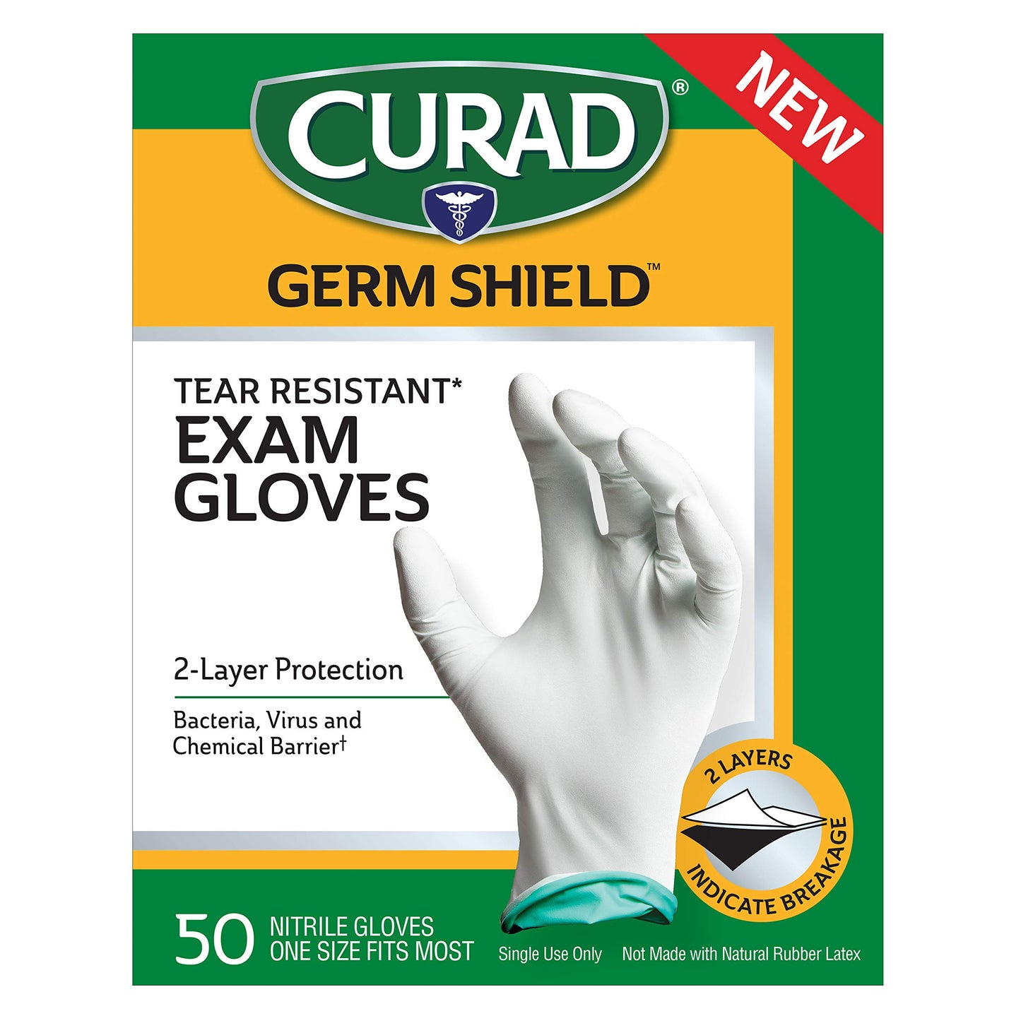 Medline CURAD Shield Nitrile Exam Gloves, Disposable Gloves are Tear Resistant, One Size Fits Most (50 Count), Can be used as medical gloves, cleaning gloves, or for home improvement tasks