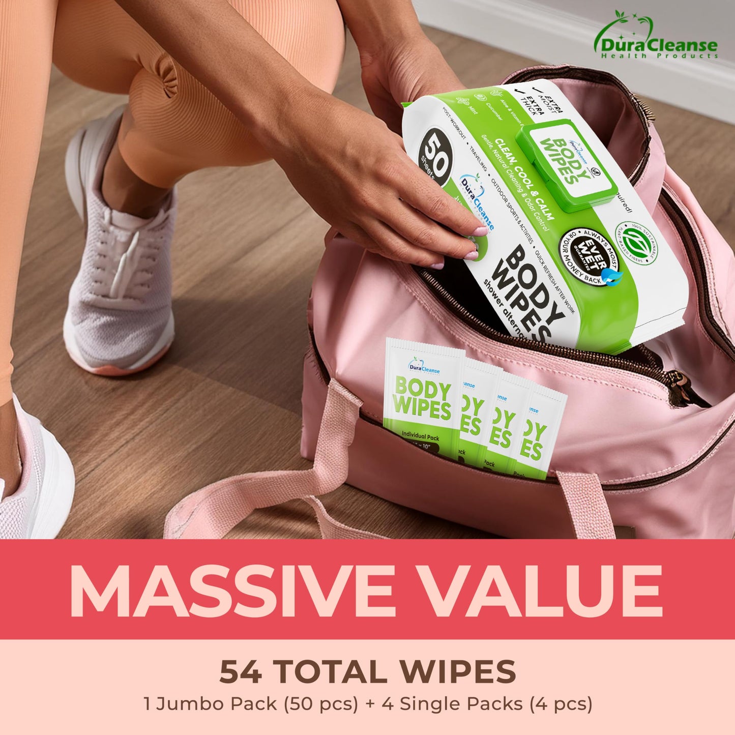 Body Wipes for Women, Extra Moist No Rinse Cleanning Bathing Wipes (2pk), 100 XL Shower Wipes + 8 Deodorizing Bath Wipes - 9"x12" Travel Size Essentials, Toiletries for Women Hygiene, After Gym Wipes