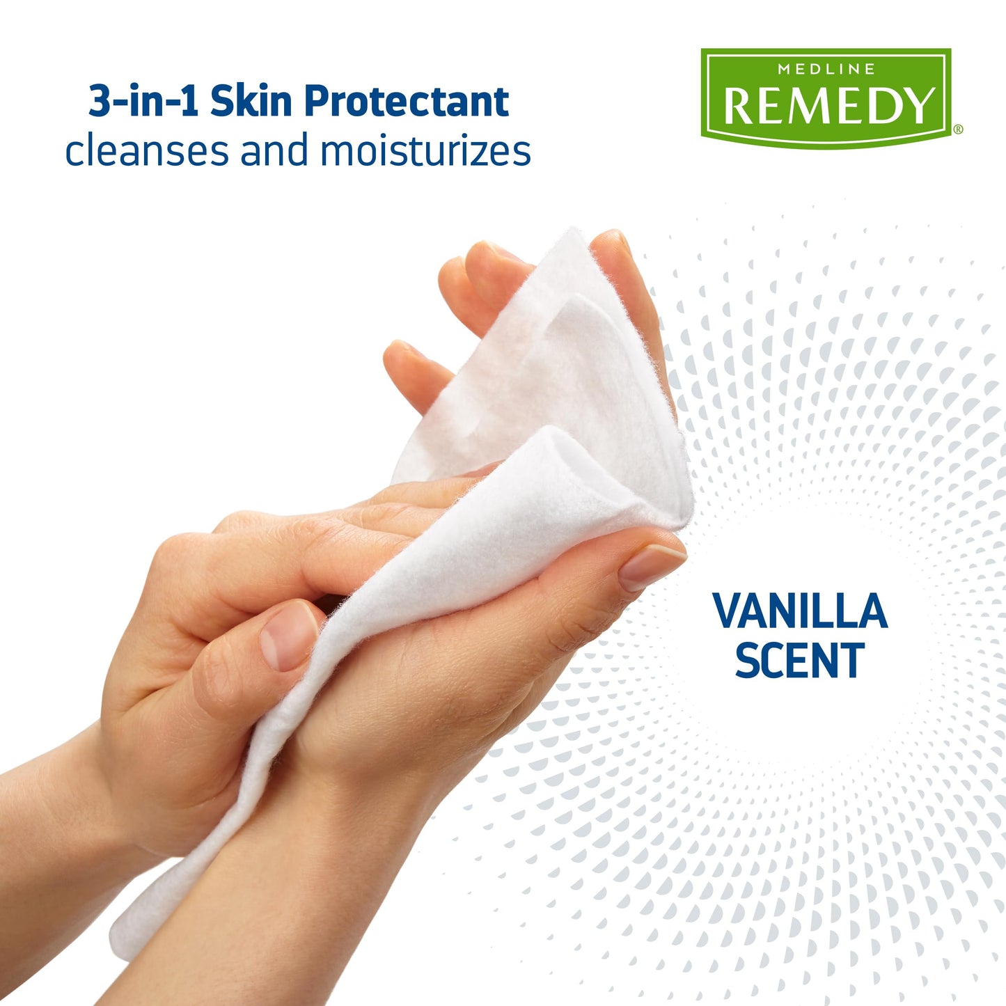 Medline Remedy Clinical 3-in-1 Barrier Cream Cloth, 8 count (32 Packs), 8 x 8 in Adult Wet Wipes, Vanilla Scent, Incontinent Care, Dimethicone, Irritated Skin, Soothing, Nourishing, Gentle