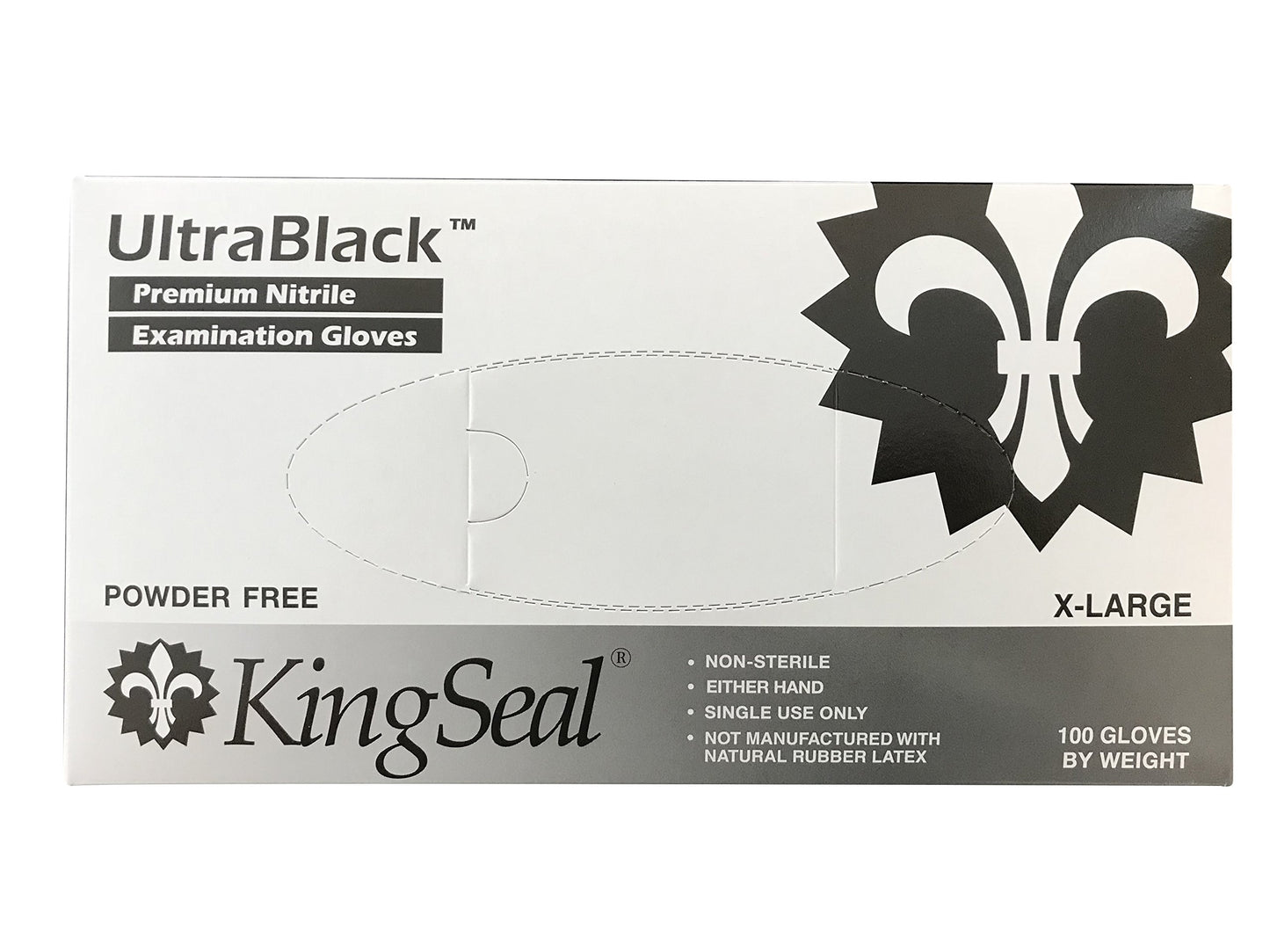 KingSeal LARGE UltraBlack Nitrile Exam Gloves, Medical Grade, Powder Free, 4 MIL, Textured Fingertips - 1 Box of 100 Gloves By Weight